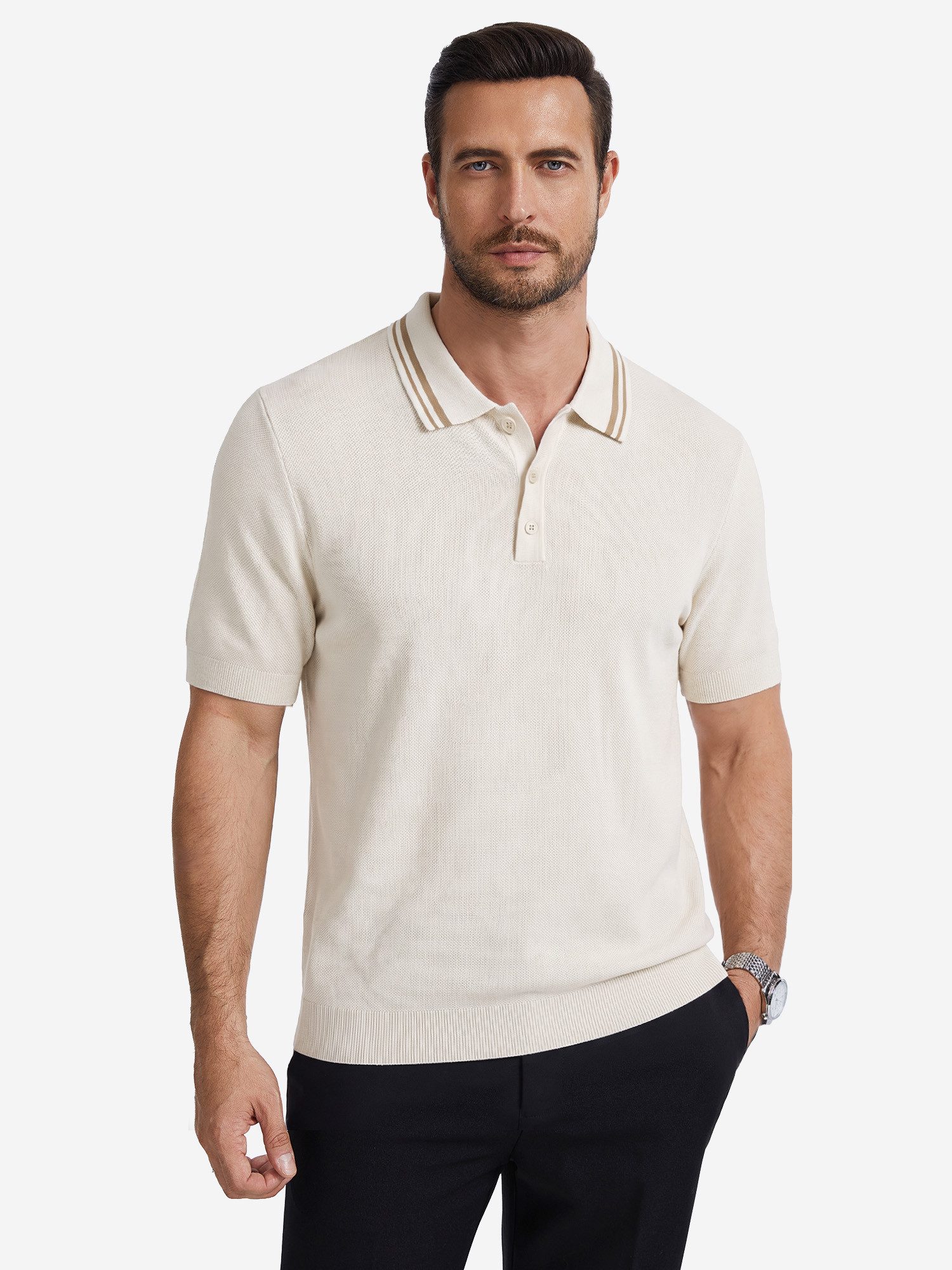 VANTORY Poloshirt Herren Strickpolo (Packung, 1-tlg., 1per-Pack) mit Kontrastkragen