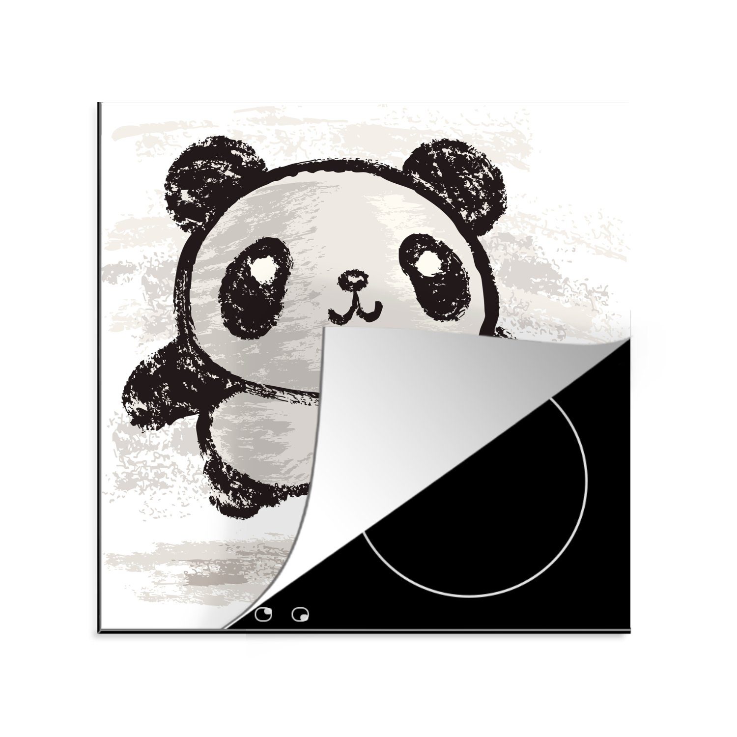 MuchoWow Arbeitsplatte Ceranfeldabdeckung, tlg), - Panda für küche Fußball - - Vinyl, 78x78 Weiß, (1 Herdblende-/Abdeckplatte cm, Schwarz