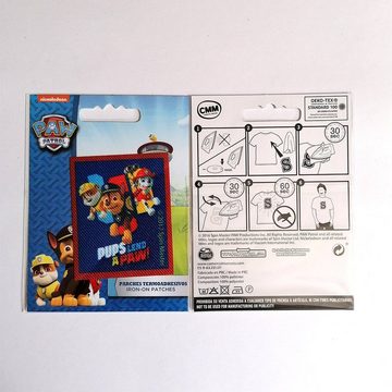 PAW PATROL Aufnäher Bügelbild, Aufbügler, Applikationen, Patches, Flicken, zum aufbügeln, Polyester, Paw Patrol PUPS LEND A PAW - Größe: 5,3 x 6,5 cm