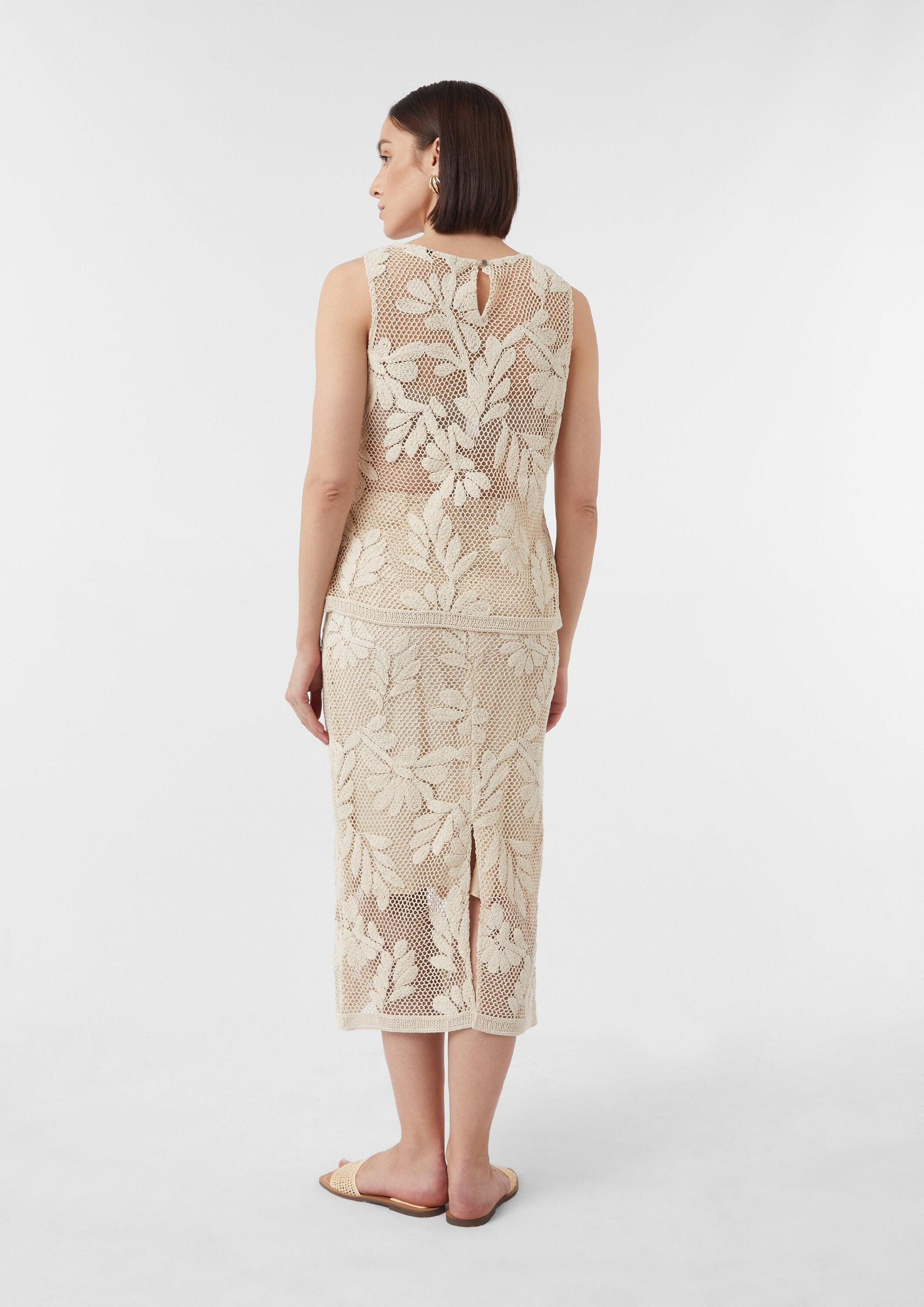 comma Blusentop Bluse Ärmelloses Häkel-Top mit floralem Muster