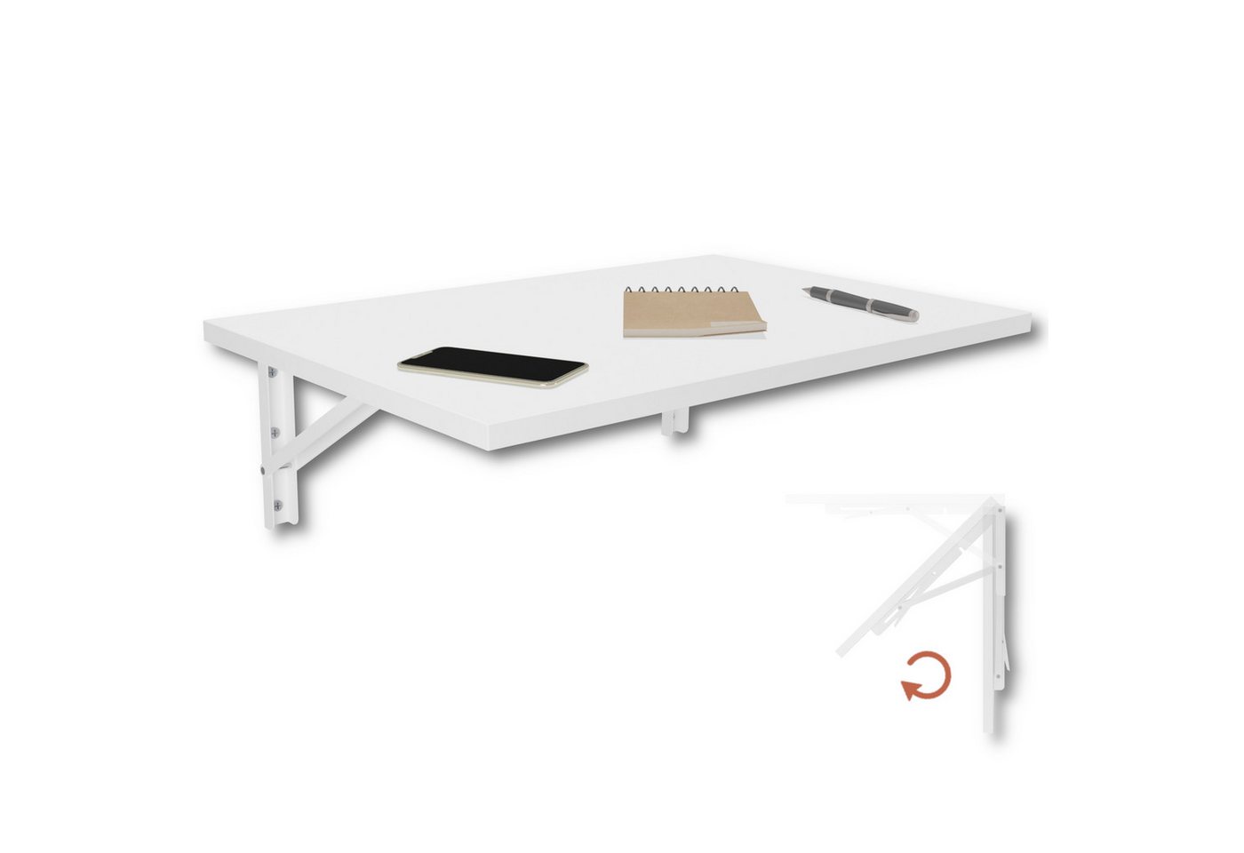 KDR Produktgestaltung Klapptisch 60x40 Wandklapptisch Esstisch Küchentisch Schreibtisch Wand Tisch, Weiß