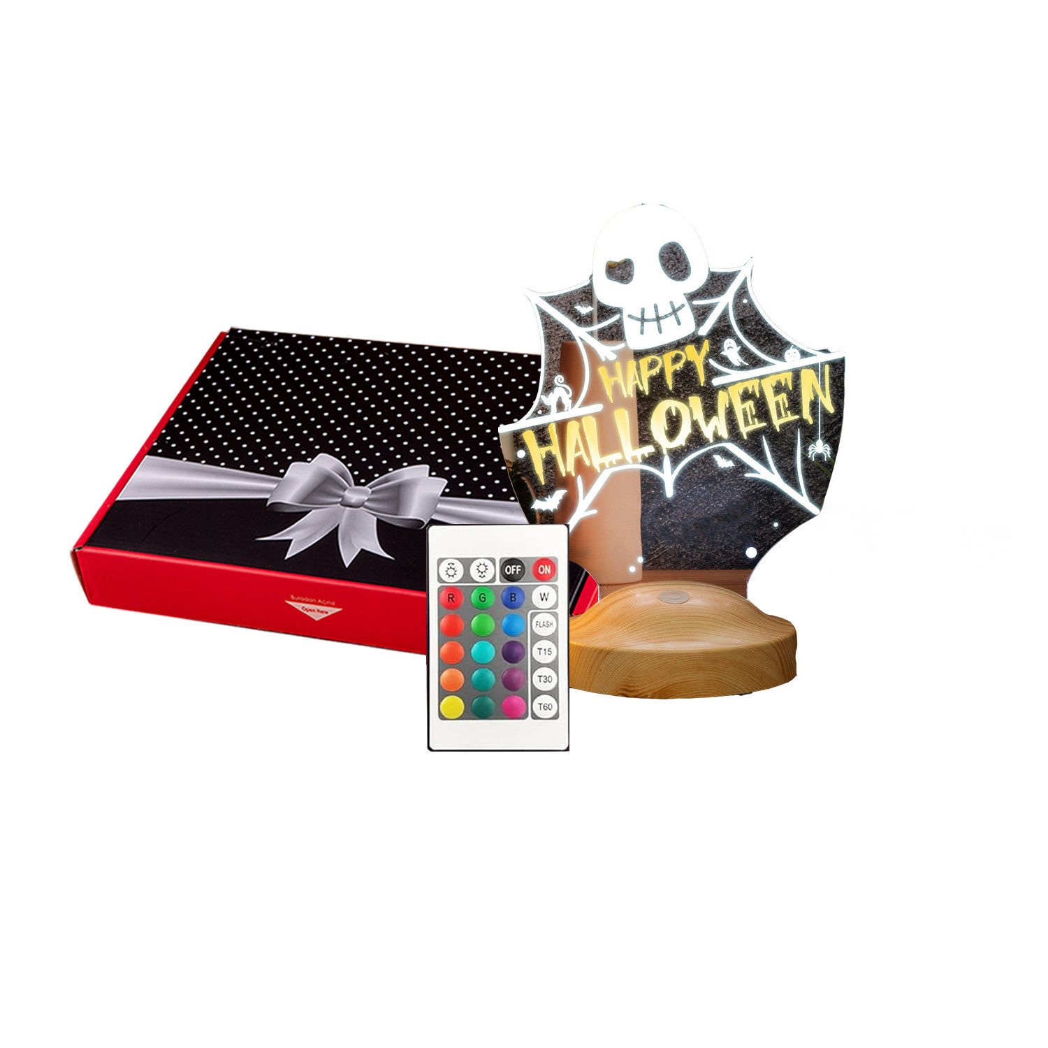 Geschenkelampe LED Nachttischlampe Happy Halloween Lampe mit 3D Vision LED Nachtlicht, LED fest integriert, LED in verschiedenen Farben, LED Lampe