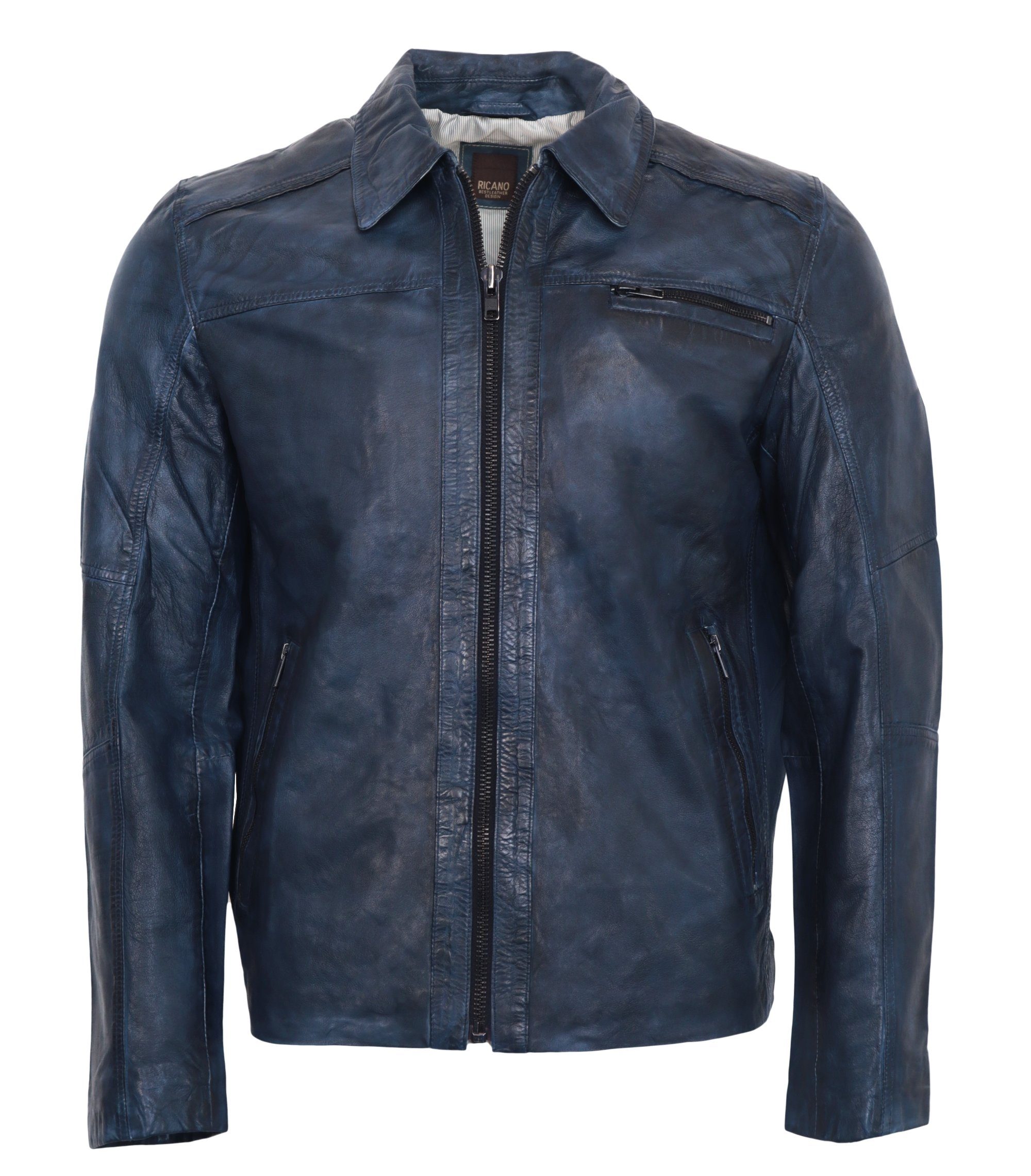 RICANO Lederjacke Shelby hochwertiges Lammleder blau