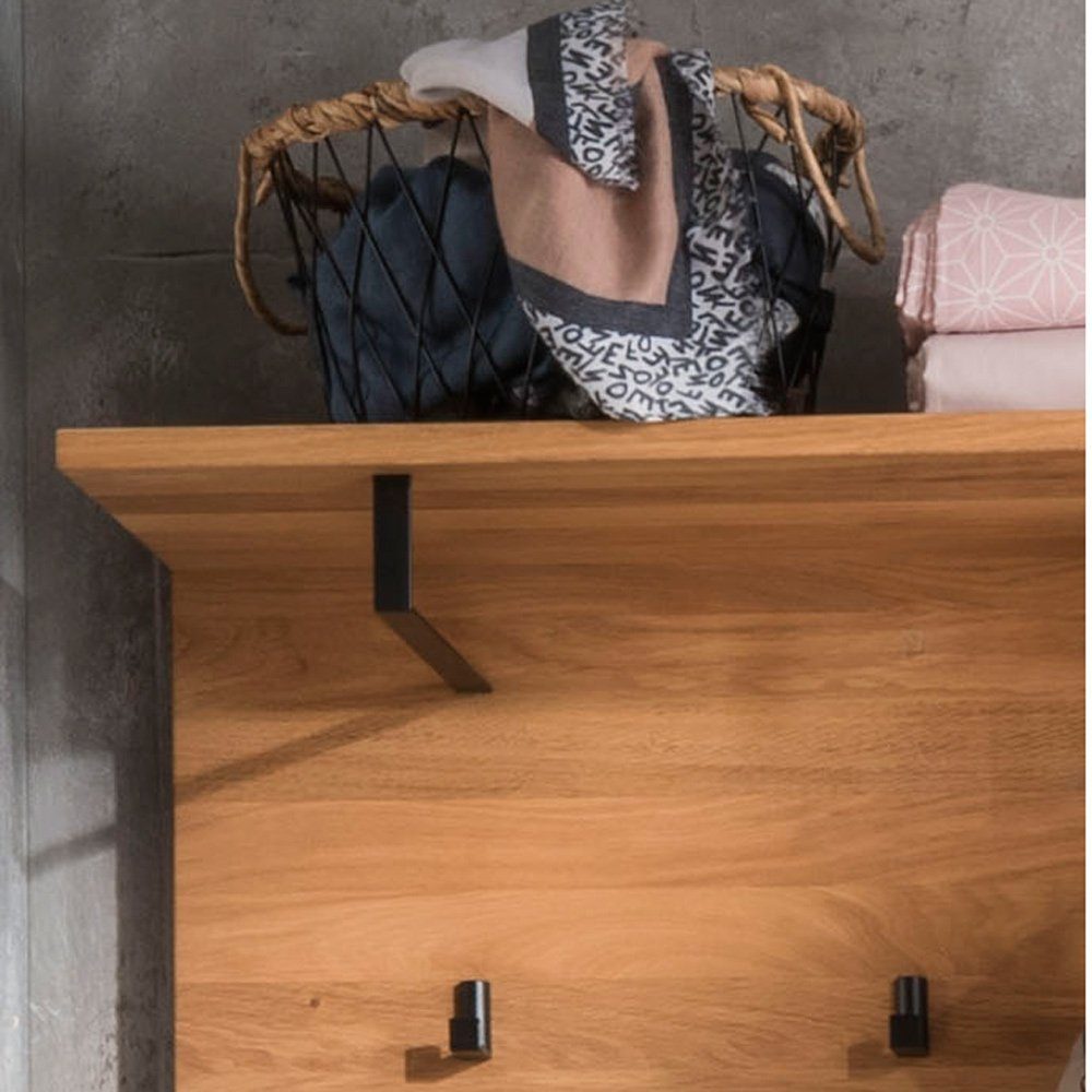 Lomadox Garderobenpaneel LEUNA-64, Wildeiche massiv geölt, Haken und Kleiderstangen aus Metall