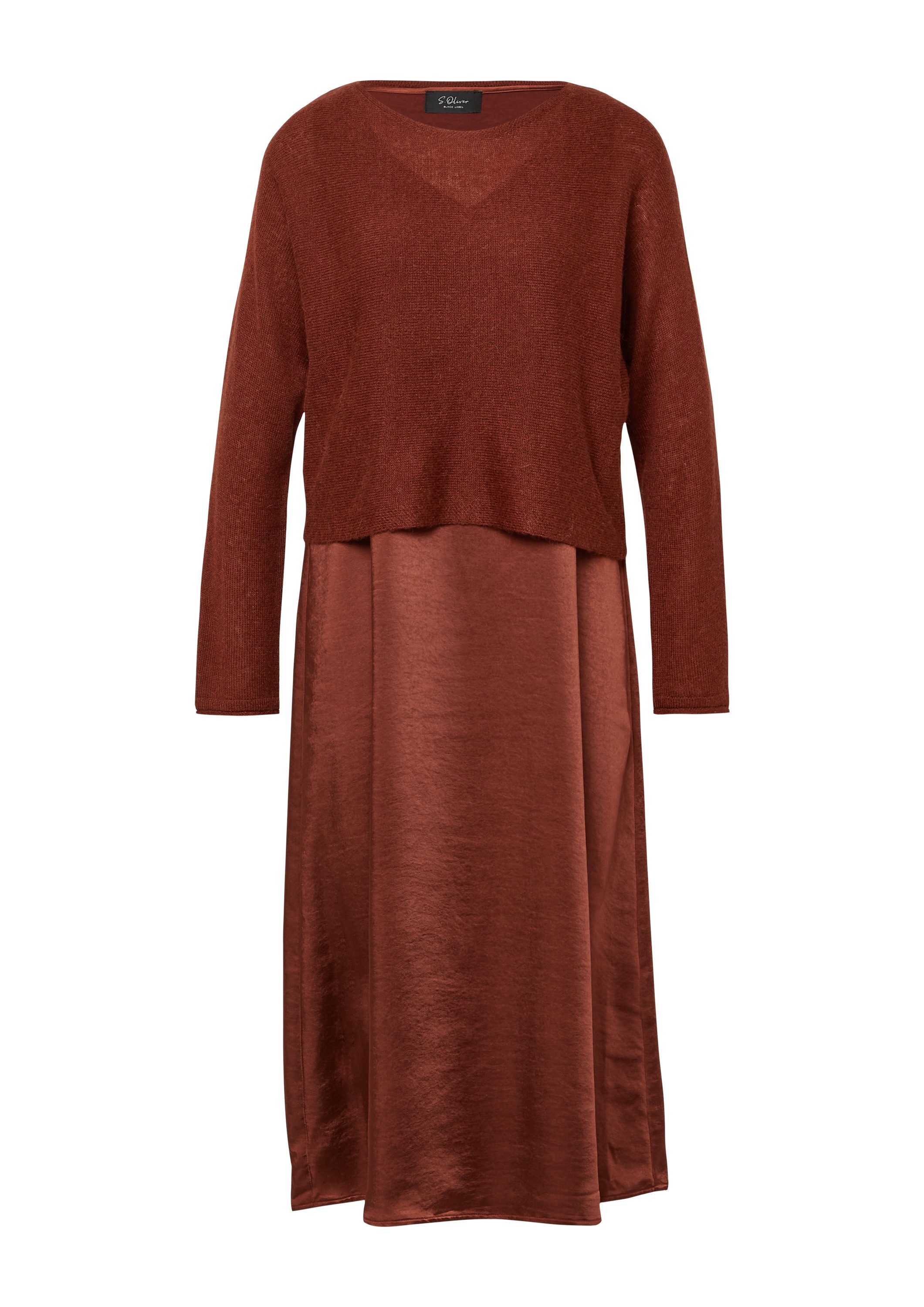 s.Oliver Midikleid Kleid Set aus Satinkleid und Pullover aus Alpaka-Wollmix