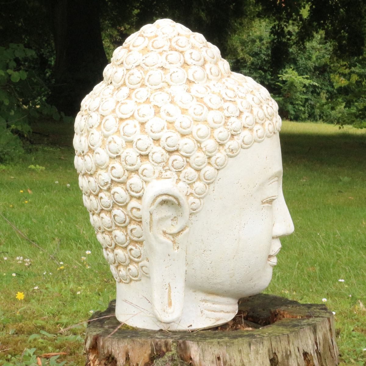 Oriental Galerie Dekofigur Buddha Kopf Gartenfigur aus Lavastein Weiß 55 cm (1 St)