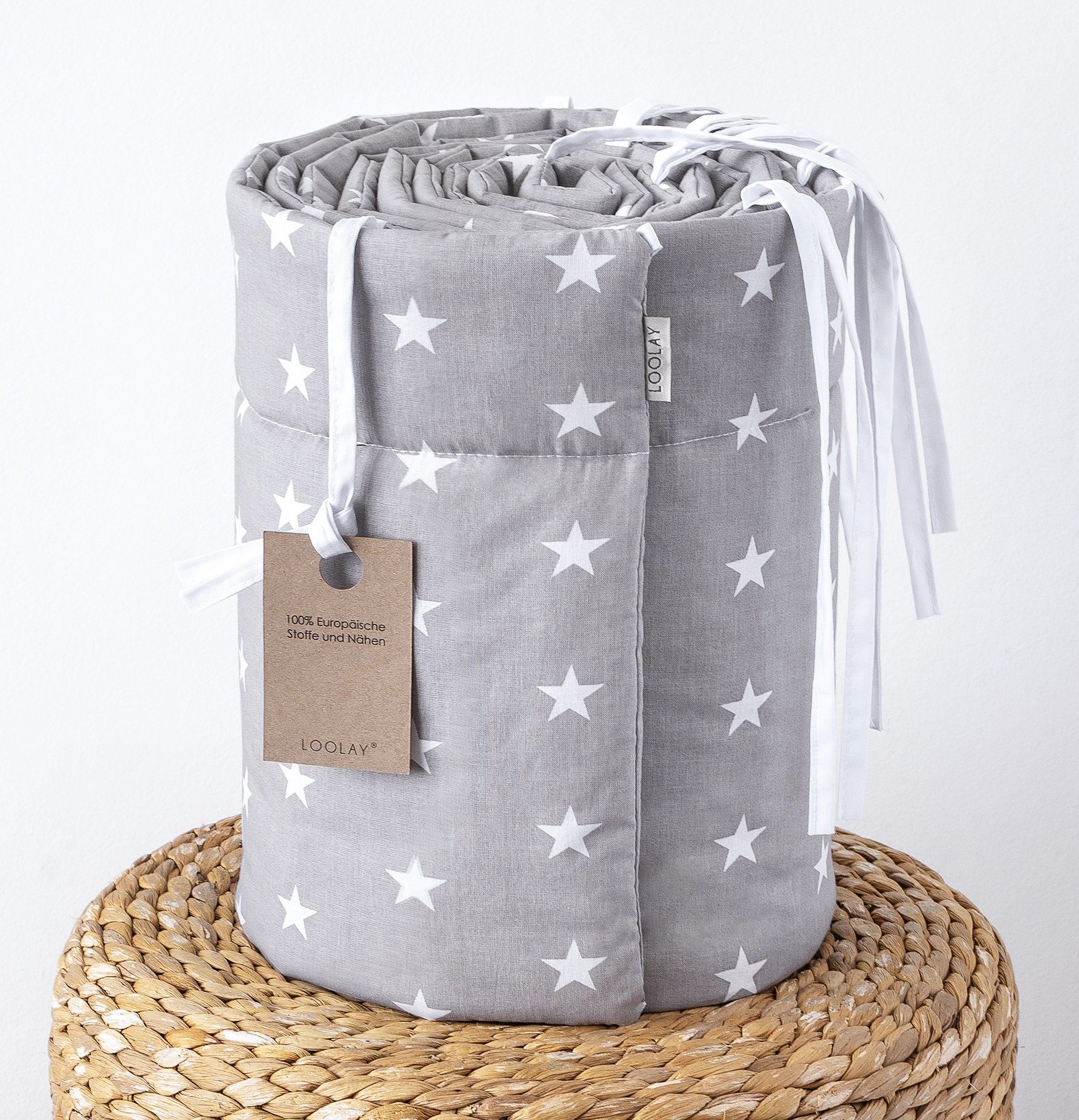Loolay Bettnestchen GRAU WEIß Baumwolle BETTUMRANDUNG Babybett 420, 360, 210, 180 x 30cm, (Babyausstattung Babynest Kopfschutz Kantenschutz Baby, 100% Baumwolle – Bild 4 von 5