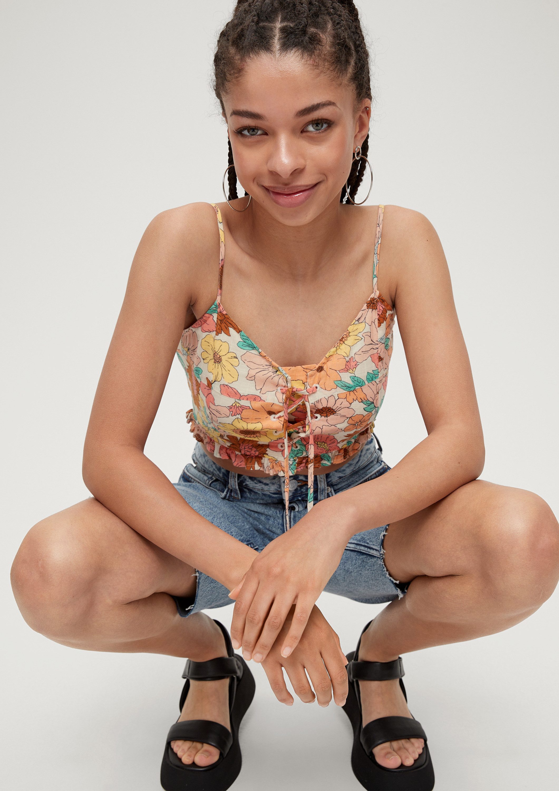 QS Blusentop Bluse Crop Bluse aus Baumwolle