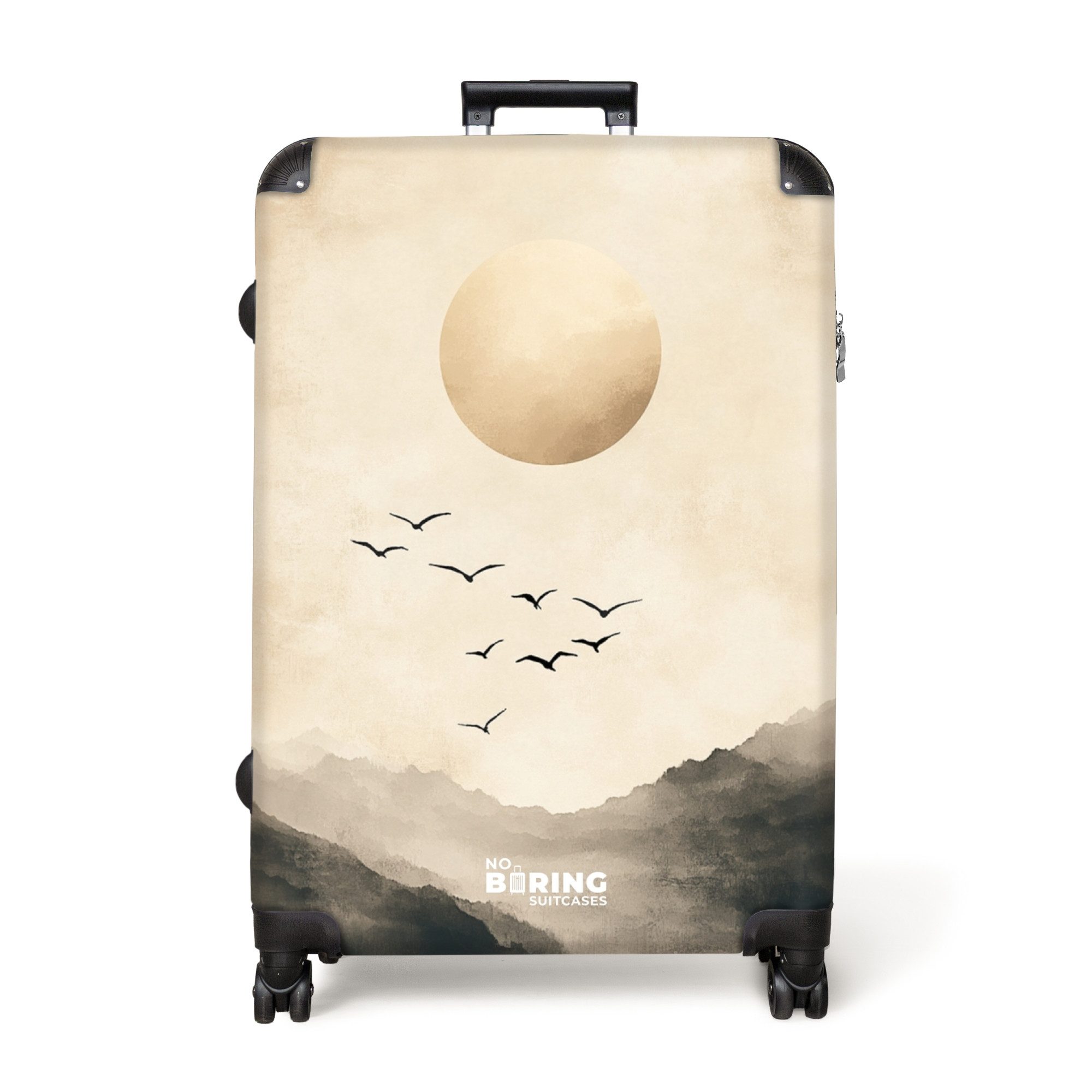 NoBoringSuitcases.com© Hartschalen-Trolley Vögel mit Sonne über günstig online kaufen