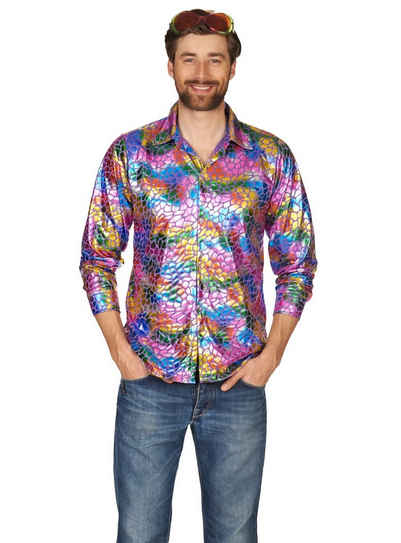 Metamorph T-Shirt Glänzendes Multicolor-Hemd Mehrfarbig glänzendes Hemd mit floralem Muster