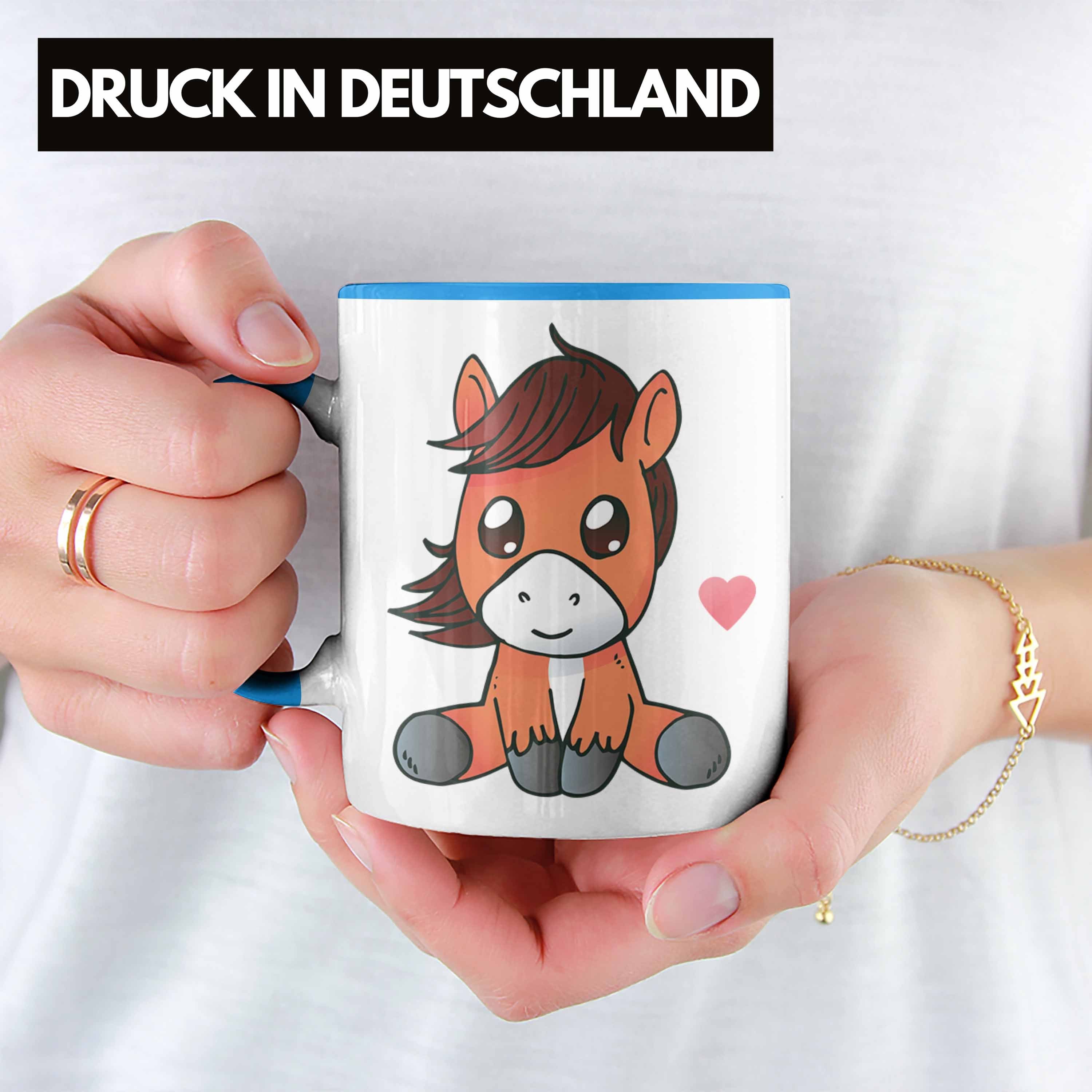 Trendation Tasse Pferd Tasse Lustig Geschenk Pferde Mädchen Pferdeliebhaber Reiterin Blau Geschenke