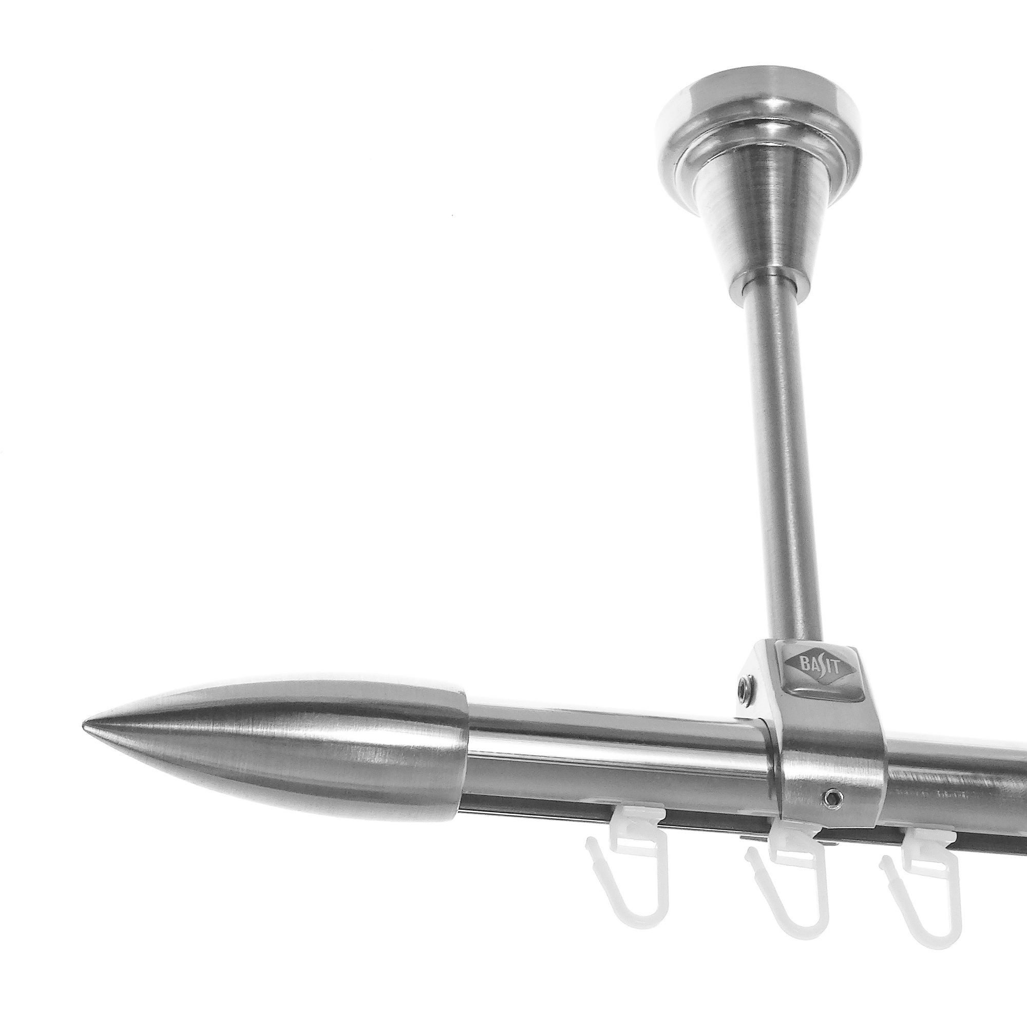 BASIT Gardinenstange Innenlauf Edelstahloptik 20mm mit Deckenträgern 480 cm E82, Ø 20 mm, 1-läufig, verschraubt, Aluminium, D51I 480 cm E82 Spitze
