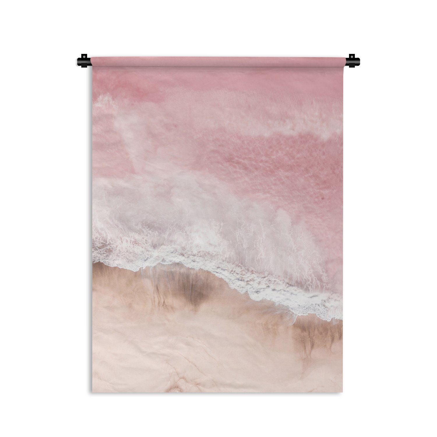 MuchoWow Wanddekoobjekt Strand - Meer - Rosa - Natur - Wellen, Deko für an der Wand, Wohnzimmer, Tapisserie, Schlafzimmer