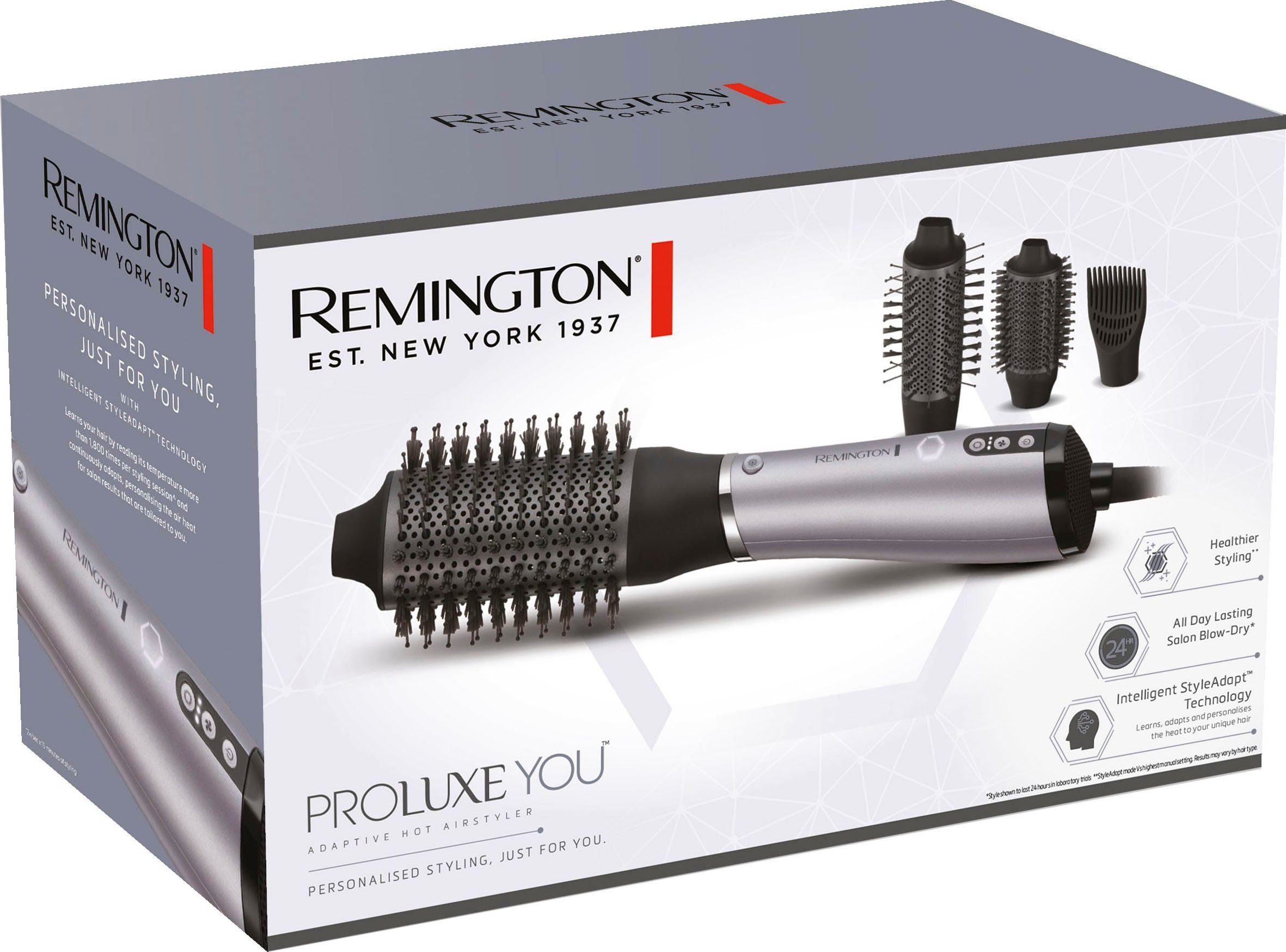 Remington Warmluftbürste PROluxe Diamantkeramikbeschichtung You Airstyler/Rund-& AS9880, Lernfähiger Lockenbürste