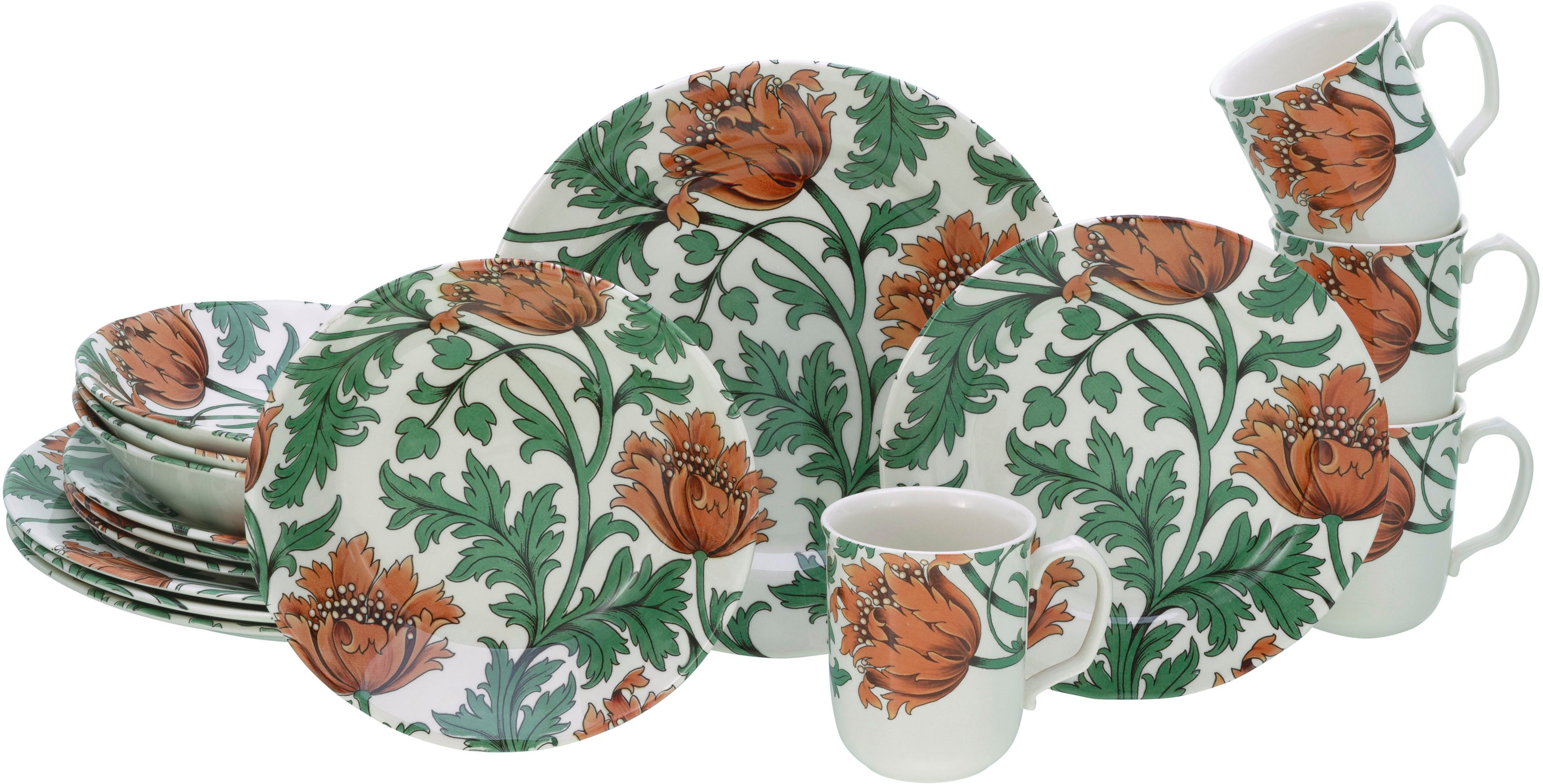 CreaTable Kombiservice Florentina, Kombi-Service 16-tlg (16-tlg), 4 Personen, Steingut, Blumendekor