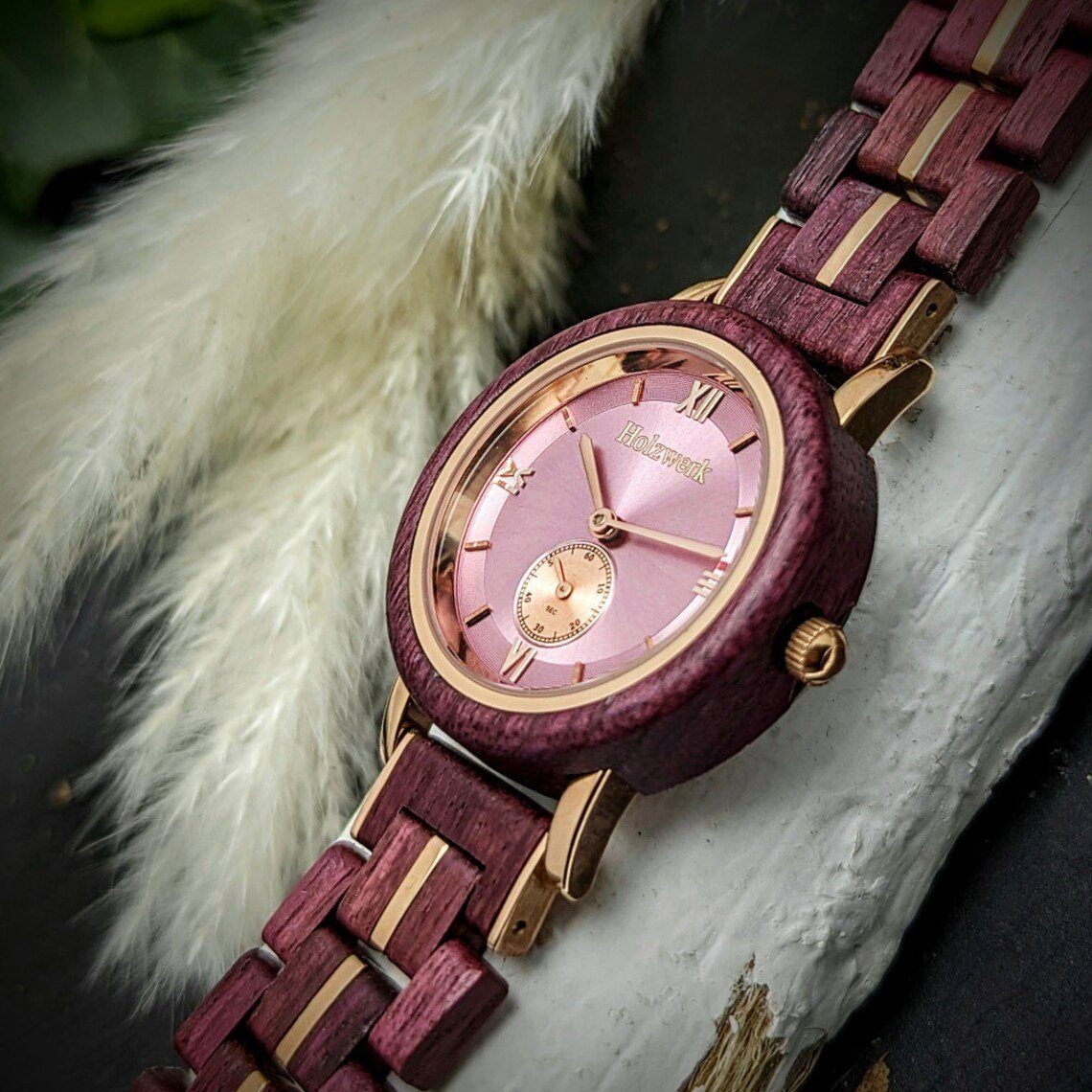 gold braun, in rosa & Quarzuhr BRILLON lila rose Armband kleine Holzwerk Uhr Damen Holz