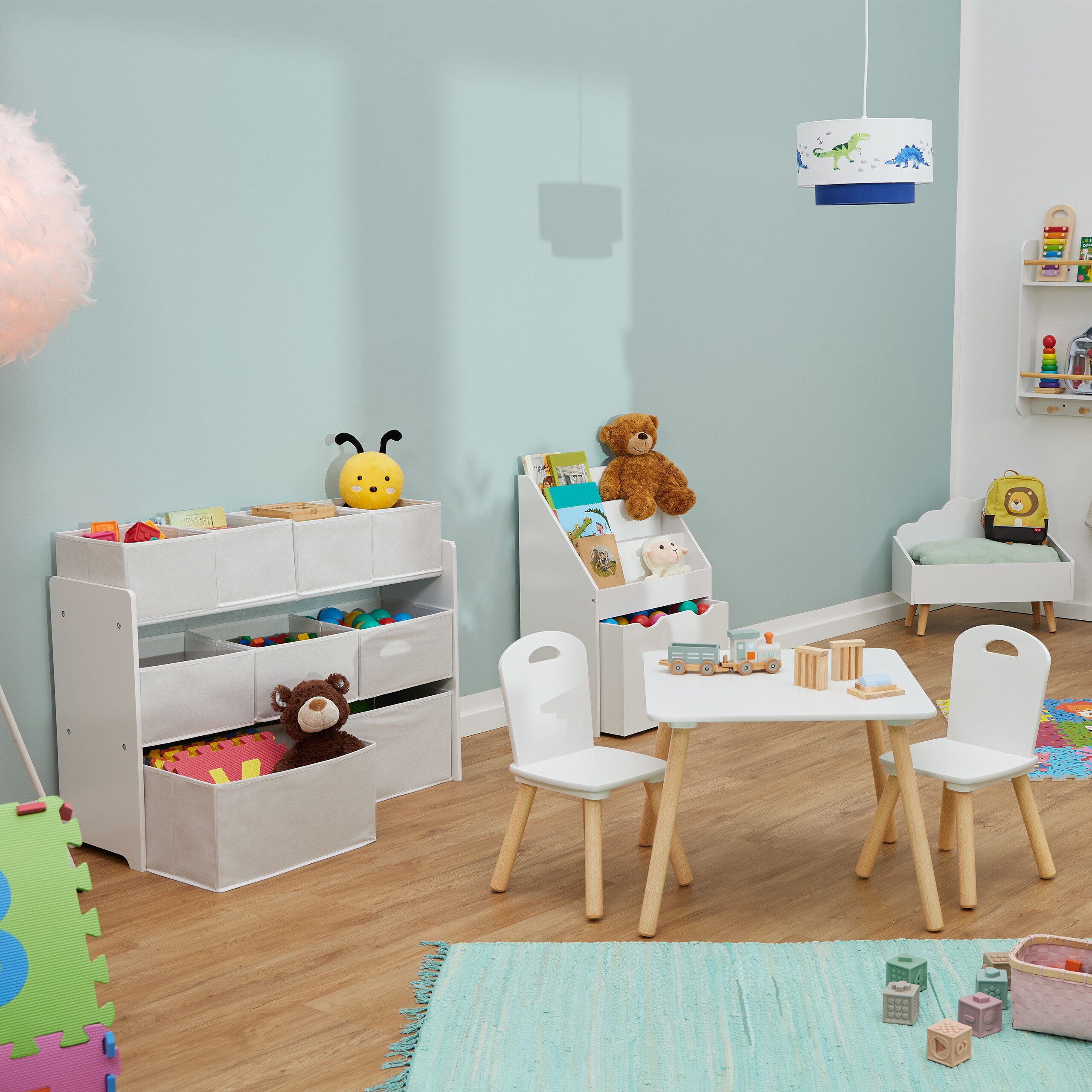 relaxdays Standregal Kinderregal mit 9 Stoffboxen