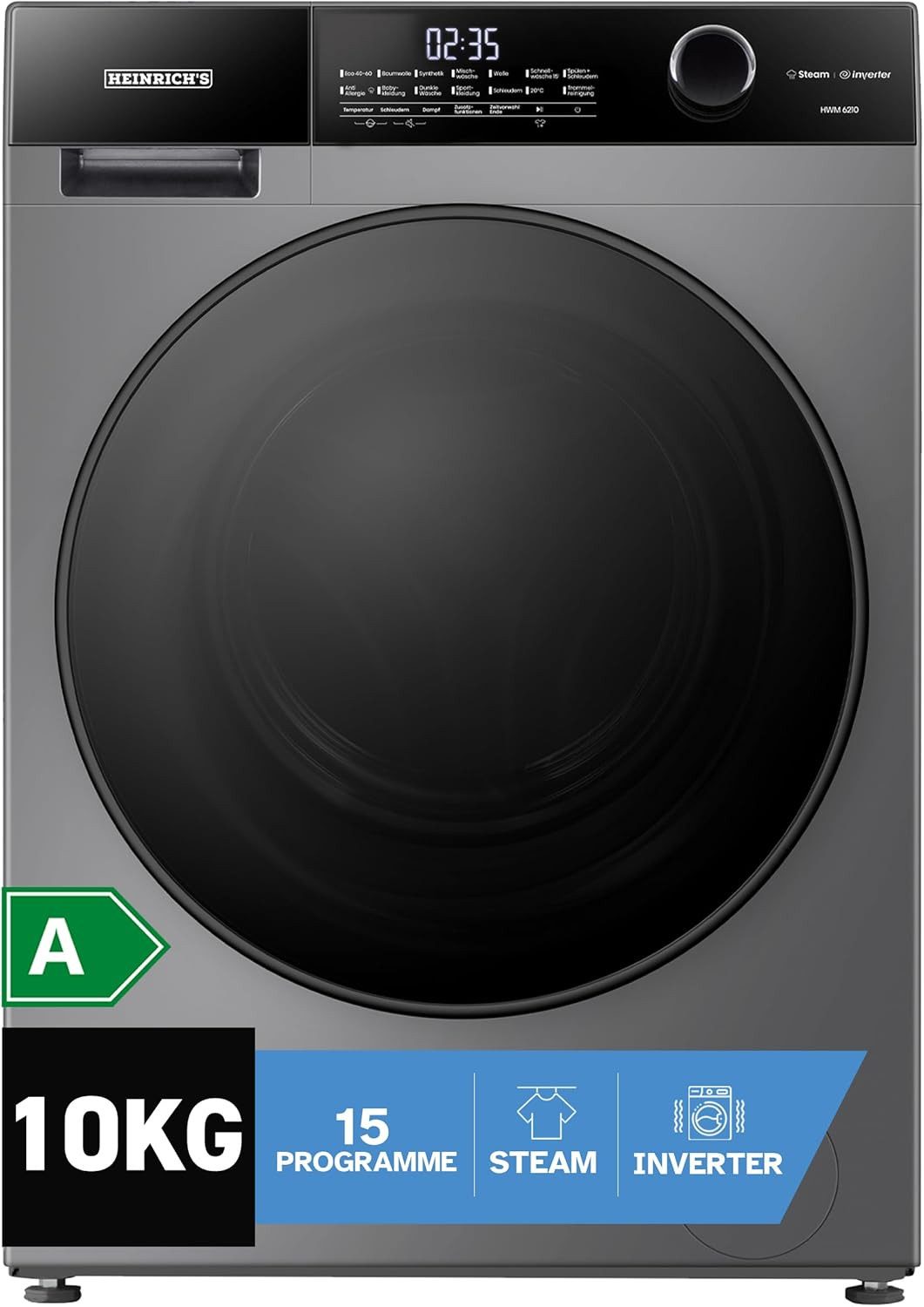 Heinrich´s Waschmaschine ‎HWM 6210TG, 10 kg, 1400 U/min, Steam Funktion, Aqua Stop, LED-Display, Endzeitvorwahl, langlebig