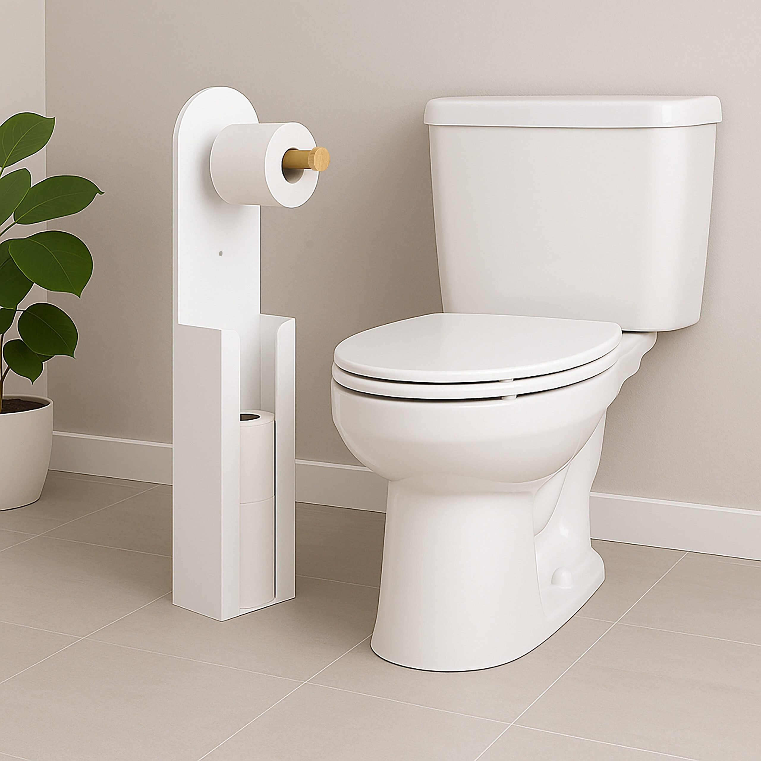 relaxdays Toiletten-Ersatzrollenhalter Toilettenpapierhalter freistehend 2 in 1 (1-St), weiß – Bild 3 von 5