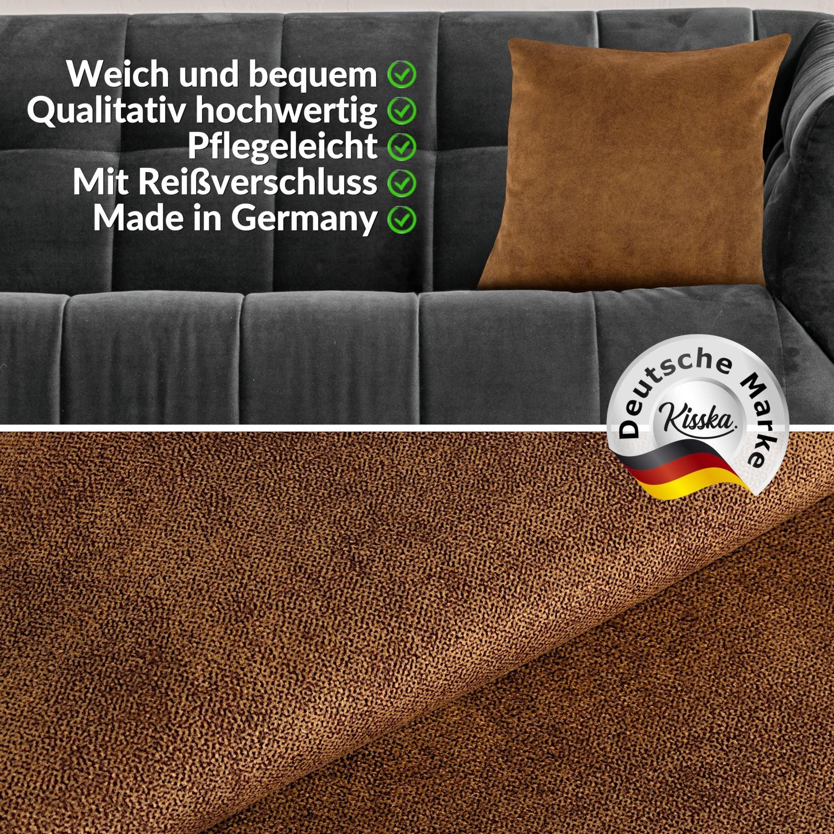 Kisska Dekokissen Kissenhülle MAGIC atmungsaktiv Velour Zierkissen Ambiente Dekorieren, Kissenüberzug ohne Füllung Meliert-Optik UNI 40x40cm Einfarbig Kupfer