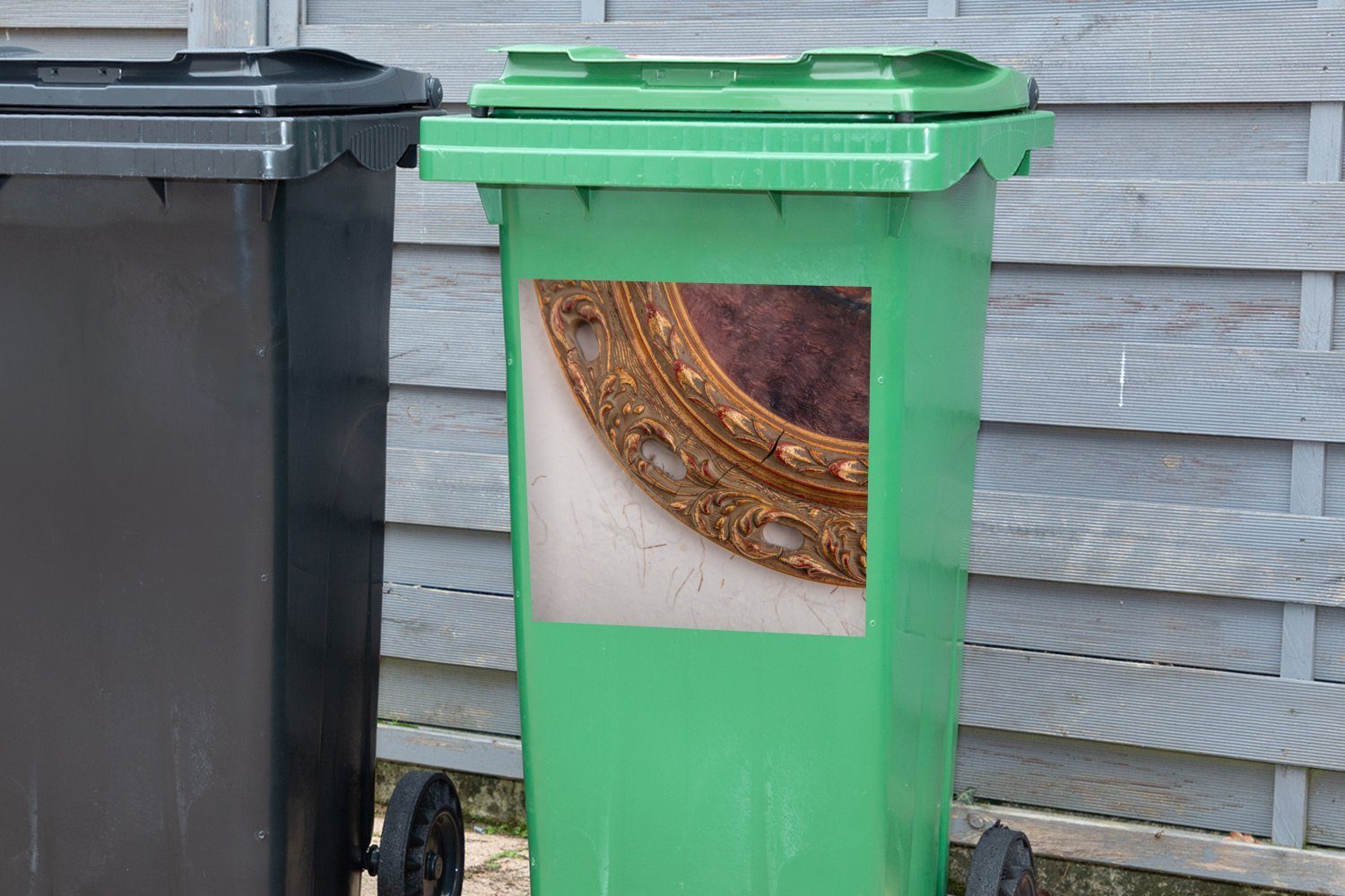 Fotorahmen (1 MuchoWow aus Abfalbehälter Mülltonne, Wandsticker Mülleimer-aufkleber, St), Container, Holz Sticker,