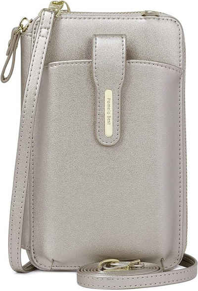 Pomelo Best Handytasche Damen Schultertasche Leder Kleine Handy Umhängetasche Tasche Geldbörse (Reisepass Tasche Anti-Diebstahl mit verstellbar abnehmbar Schultergurt, Handyfach mit Magnetverschluss, mit Credit Card Slots, Brieftasche), mit vielen Kartenfächer Reißverschluss Münzfach Beutel 18,7x12,5x4 cm