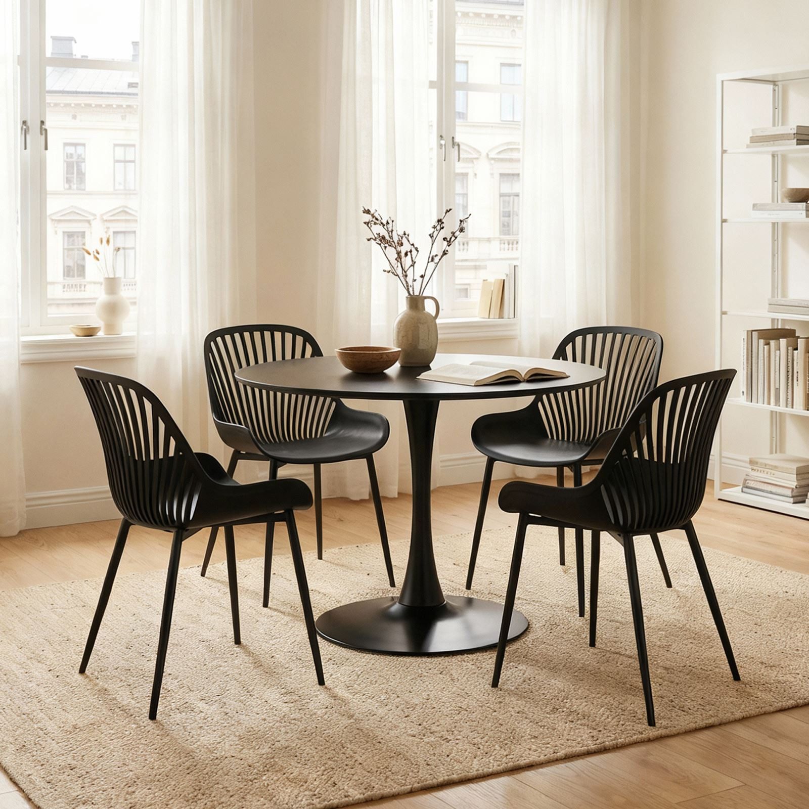 IDIMEX Essgruppe LOIRE/VERDE, (5-tlg), Esstisch rund 100 cm mit 4 Stühlen aus robustem MDF und Metall Schwarz