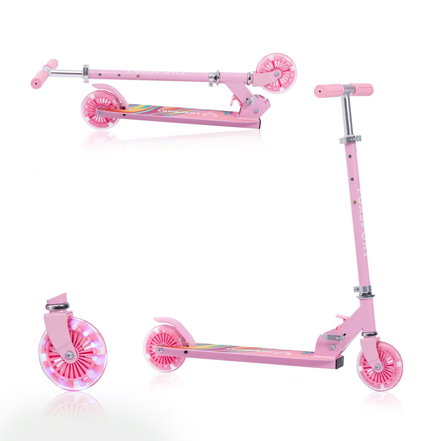 Seven Comfort Cityroller Leichter faltbarer Kinderroller, 4,00 km/h, (Set, mit Schutzblechen), klappbar&höhenverstellbar Scooter 4.7 Zoll Räder Maximale 100 kg rosa