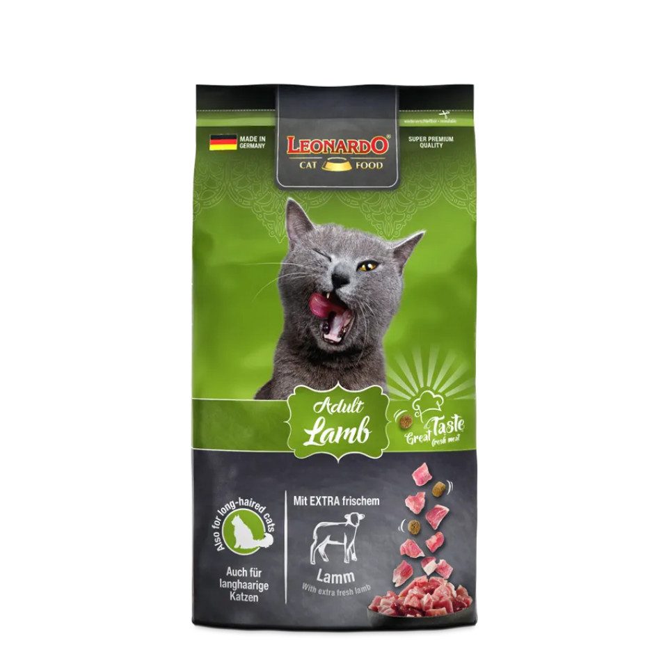 Leonardo Catfood Adult Lamb - gut verträgliches Trockenfutter mit Lamm, Trockenfutter für: Katzen