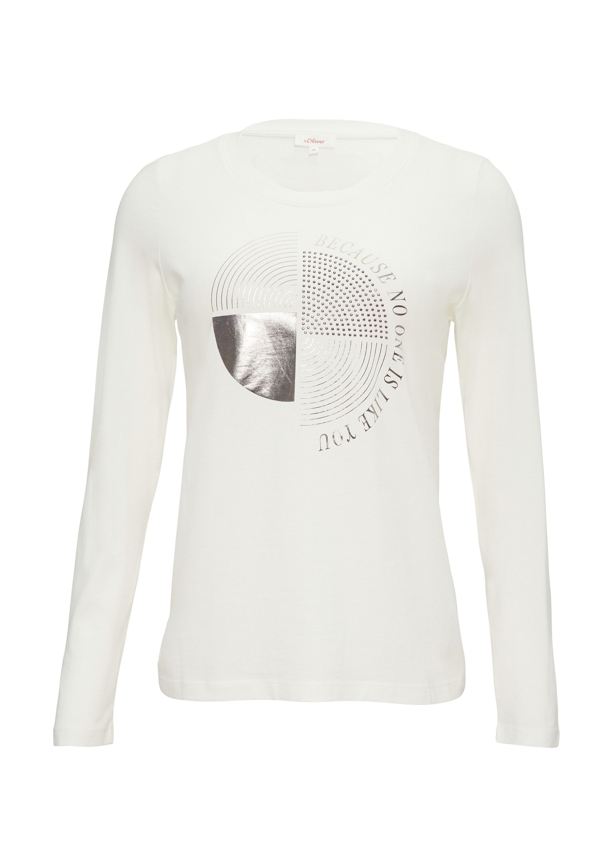 s.Oliver Langarmshirt T-Shirt Longsleeve mit Metallic-Print und Schmuckstei günstig online kaufen