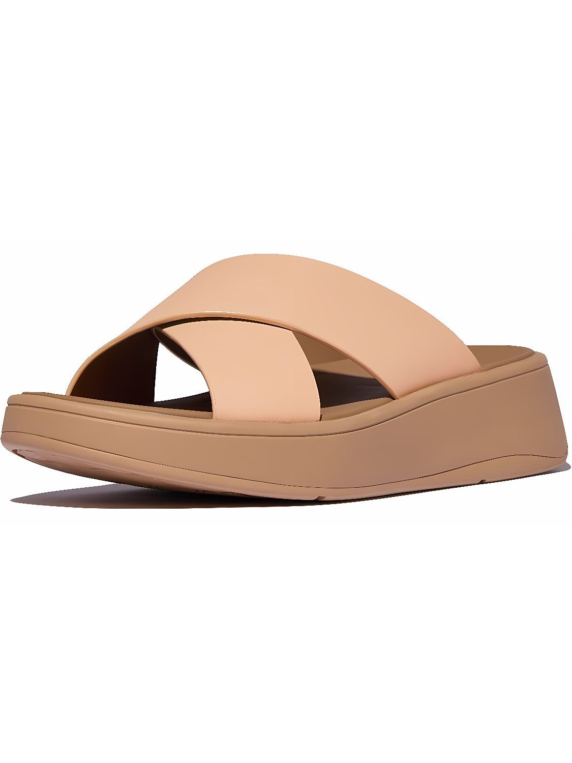 F-Mode Leather Flatform Cross Slides Sandale