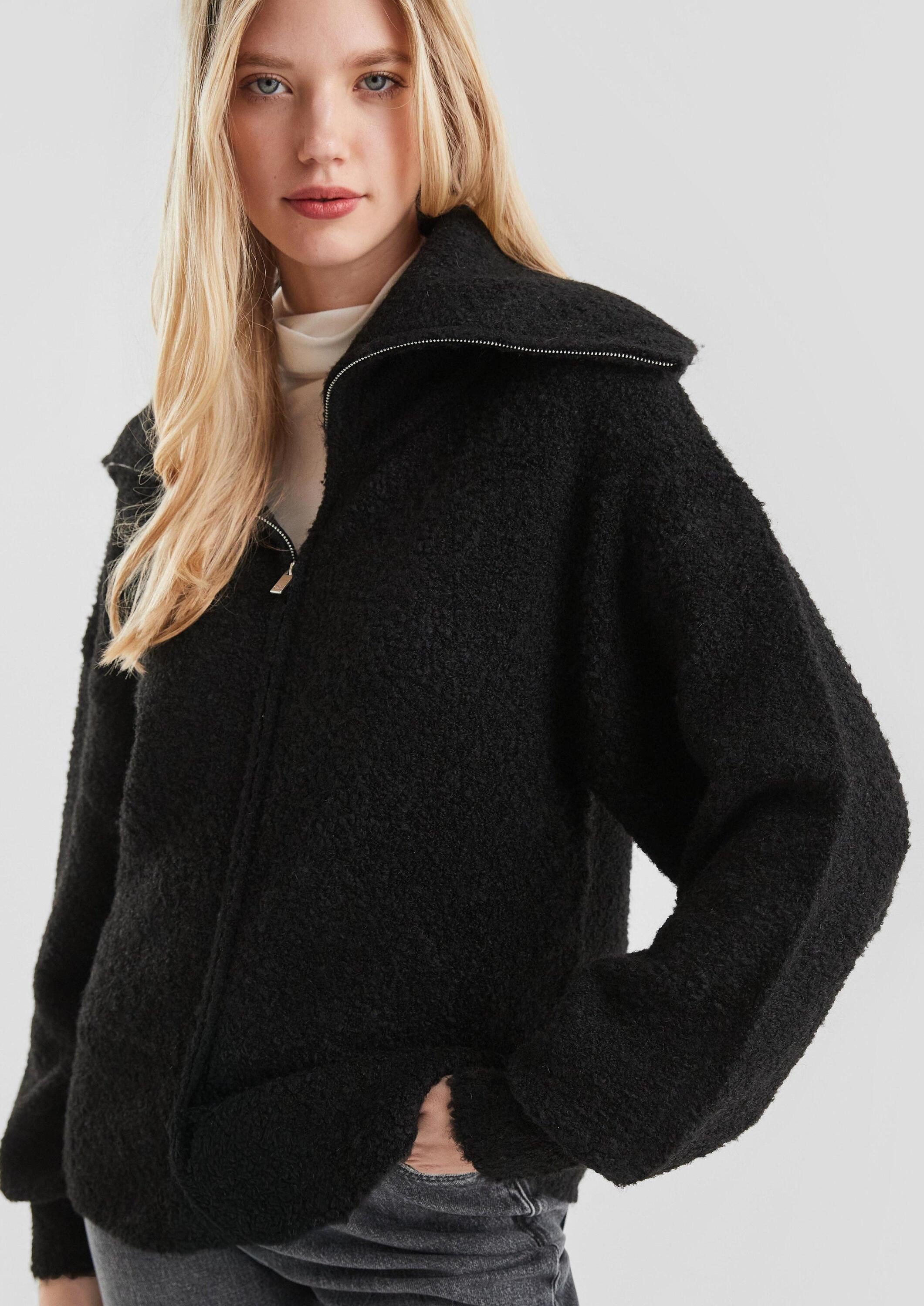 QS Cardigan Strickjacke Bouclé-Strickjacke