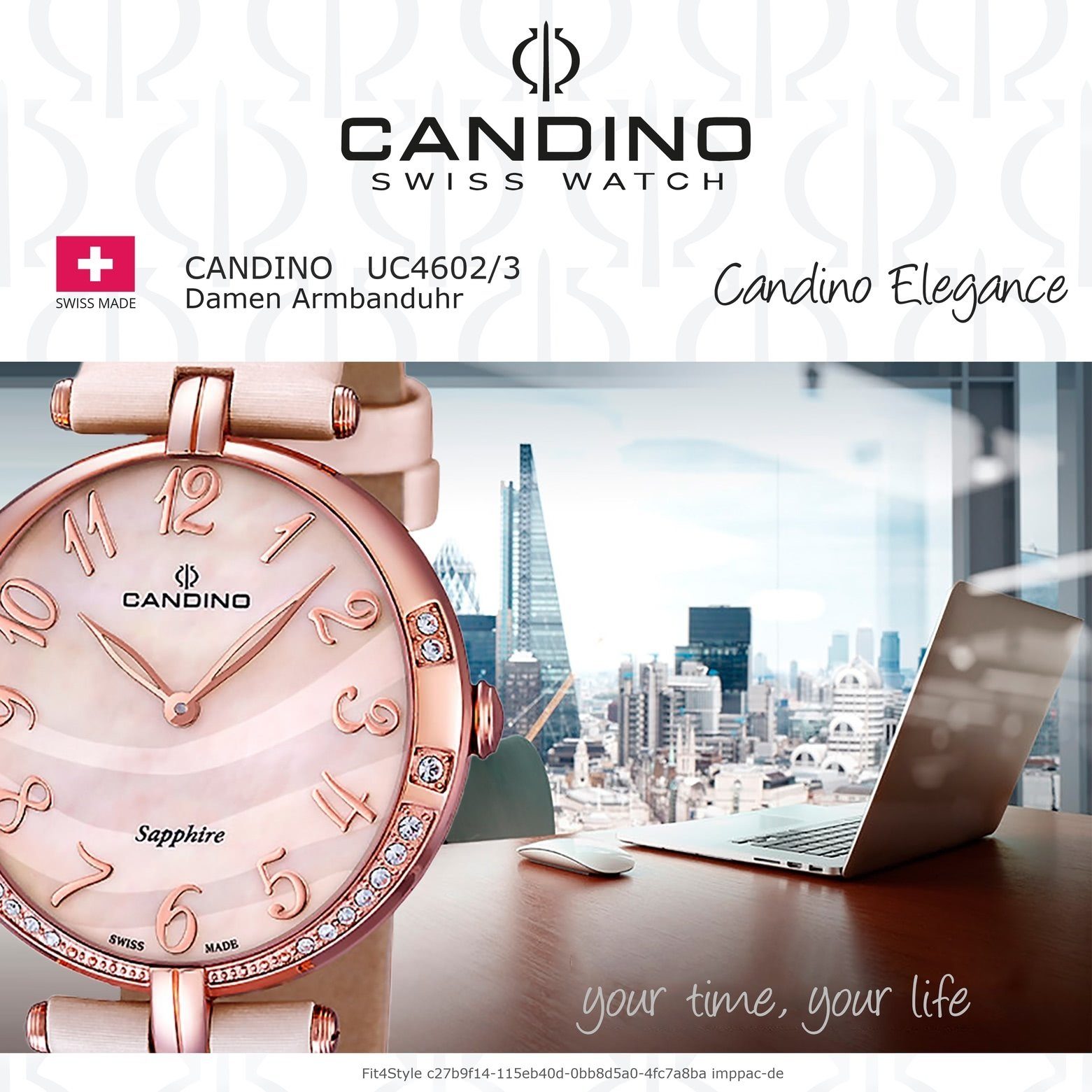 Elegance Candino C4602/3, rosa rund, Damen Quarzuhr Edelstahlarmband Damenuhr Candino Armbanduhr