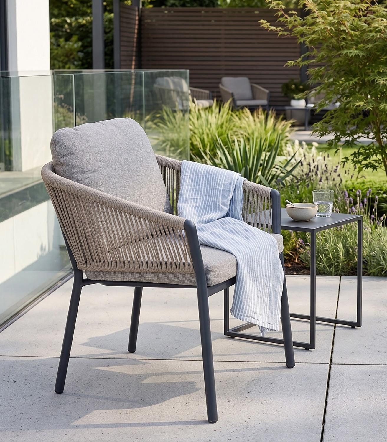 MONDO Gartenstuhl LATEA, Anthrazit, Taupe, Aluminium, Seilbespannung (1 St), mit Sitz- und Rückenkissen, B 60 x H 70 x T 64 cm