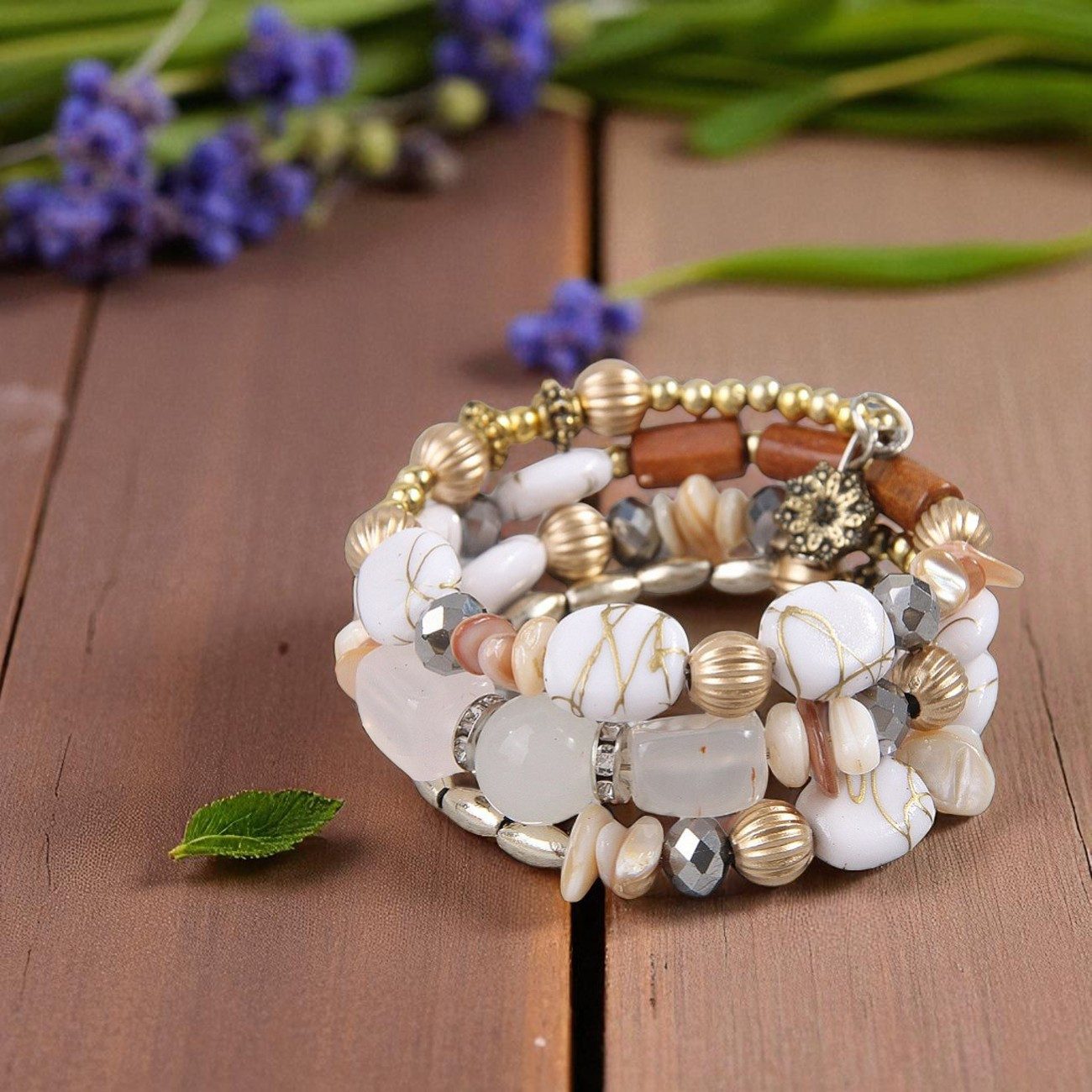 KARMA Armband Damen mehrreihig Türkis, Grün oder Weiß modern (dehnbar, Gesc günstig online kaufen