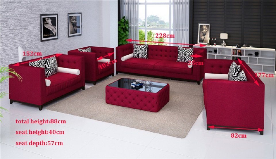 Sofas Sofagarnitur 2 Leder Sitzer, Rot JVmoebel Europe 3 Made Sofa Polster in Couchen Set Design
