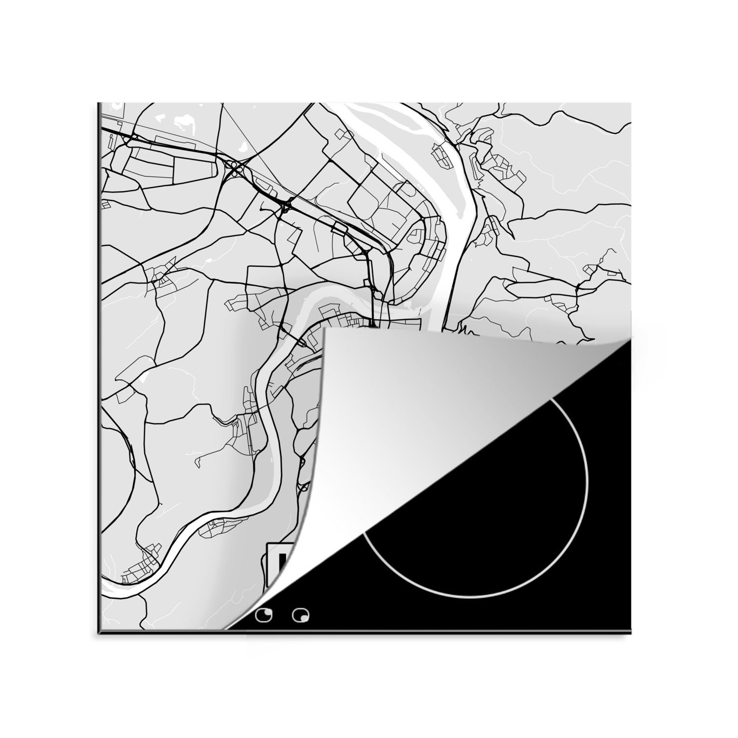 cm, - - - Vinyl, Karte, für tlg), Arbeitsplatte Deutschland - Koblenz Stadtplan (1 Herdblende-/Abdeckplatte küche Ceranfeldabdeckung, Karte 78x78 MuchoWow