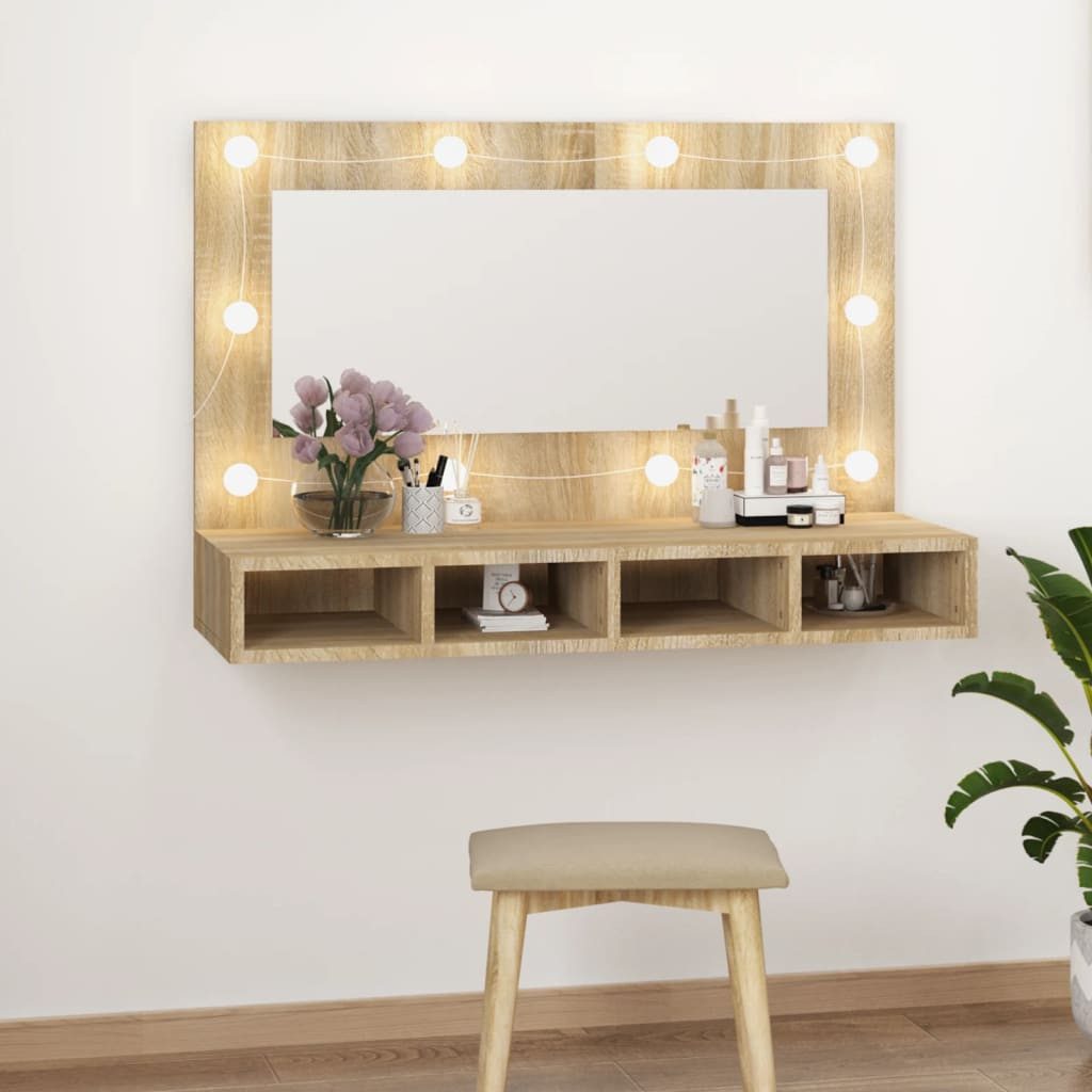vidaXL Badezimmerspiegelschrank Spiegelschrank mit LED Sonoma-Eiche günstig online kaufen