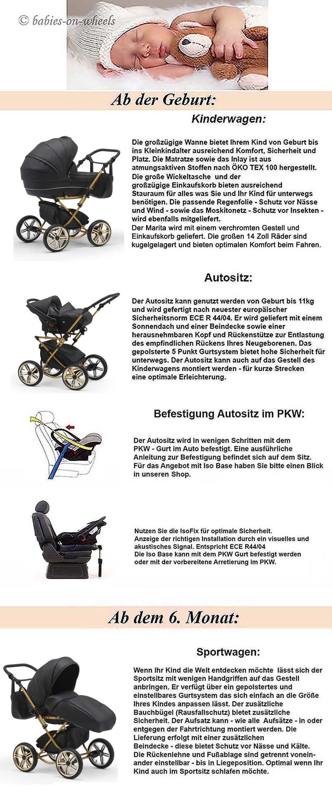 1 - babies-on-wheels - Teile inkl. 10 in Base Kombi-Kinderwagen in Iso 14 4 Sorento Autositz und Grau-Hellgrau-Schwarz Designs