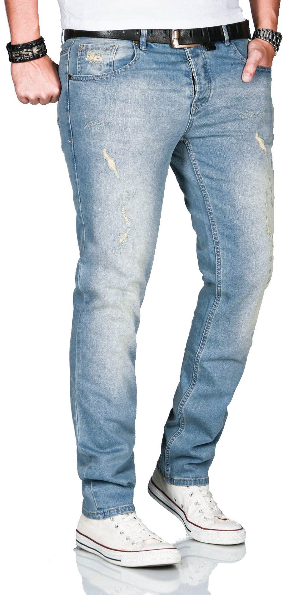 Effekt 2% used Slim-fit-Jeans Elasthan Used mit und mit look Mittelblau Alessandro ASCatania AS-162 - Salvarini