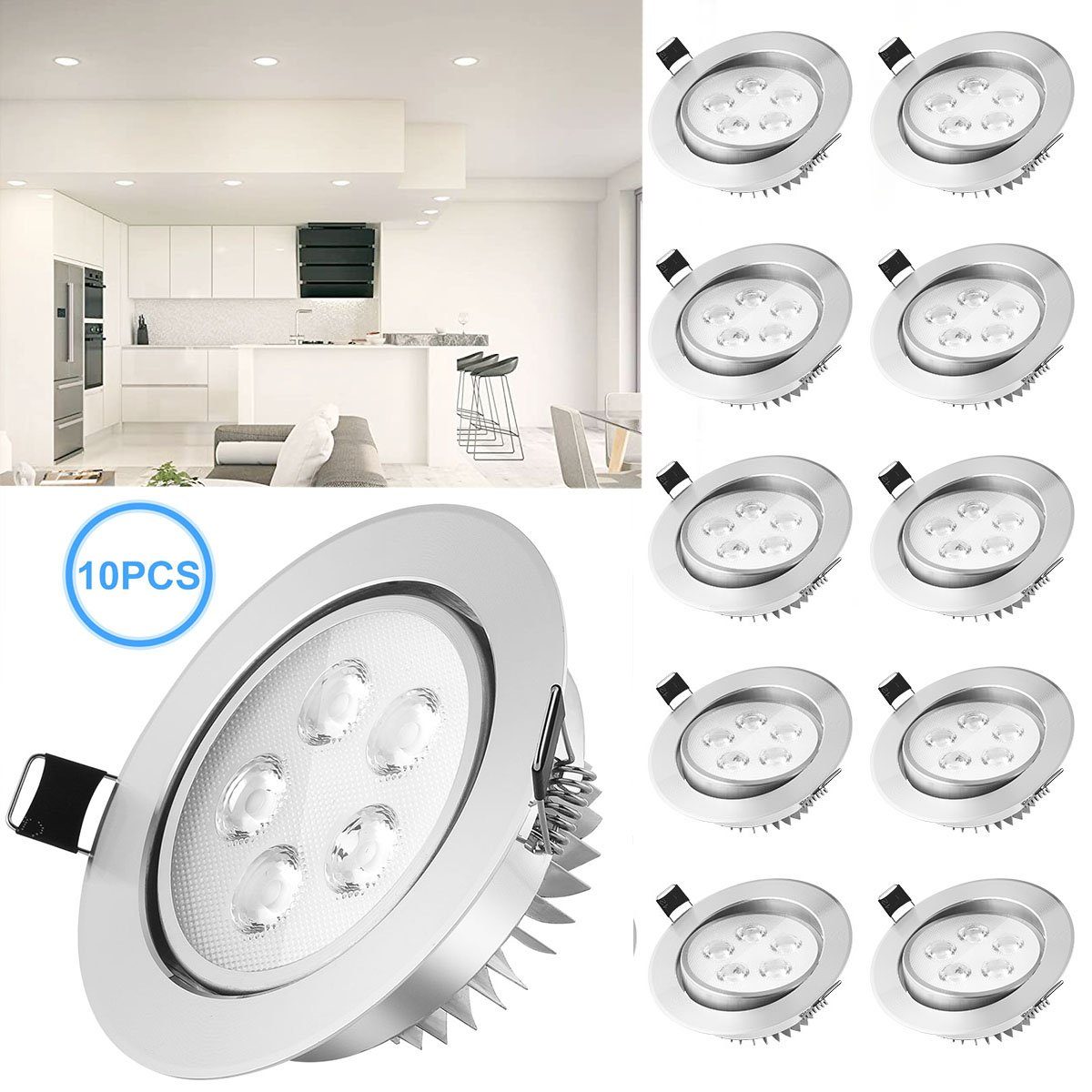 Spots, 10x integriert, 3W/5W Stück Einbaustrahler Spot, IP44 LED Einbauleuchte 230V LED ‎Kaltweiß Wohnzimmer, Flach für fest Ultra LED Badezimmer, Wasserdicht LED Büro, 5W oyajia 10