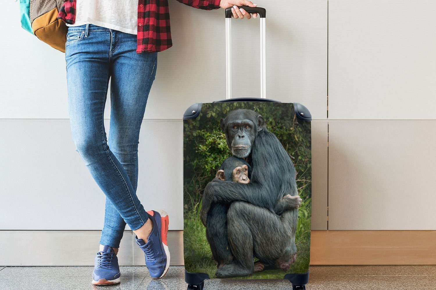 Handgepäck Schimpanse Reisekoffer Reisetasche Jungtier, für Rollen, mit Handgepäckkoffer rollen, mit 4 Ferien, Beschützender MuchoWow Trolley,