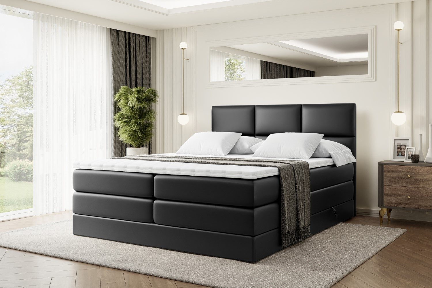 ALTDECOR Boxspringbett OHIO KING (Multipocket-Matratze H4 und H3 Matratze Bonellfederung Topper Kopfteil)