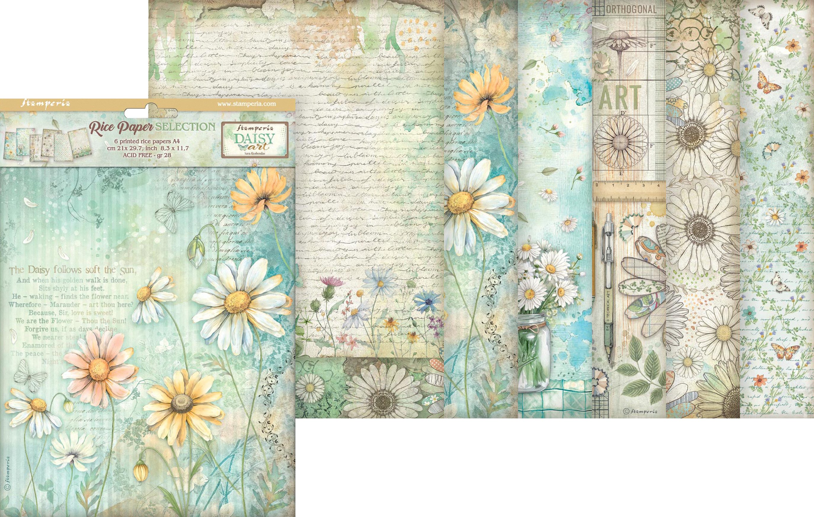 Stamperia Seidenpapier Motiv-Strohseiden Sortiment Daisy Art, 6er-Set