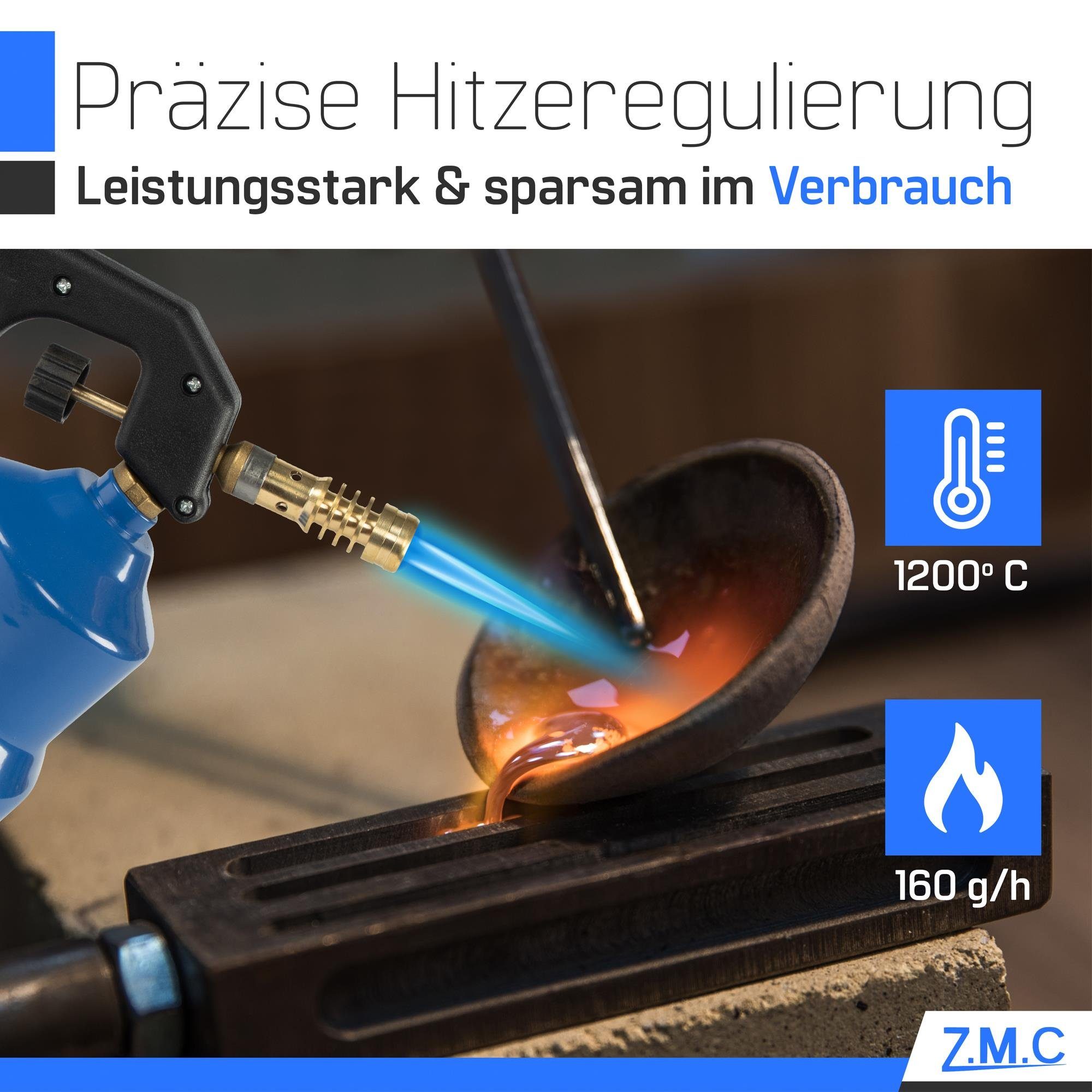 ZMC Flambierbrenner Gasbrenner Grillanzünder Gasanzünder Lötpistole +10 Gaskartuschen 190g, (Lötlampe 2,2 kW Temperatur von bis zu 1200 ° C, Lötlampe 2,2 kW Tem – Bild 5 von 5