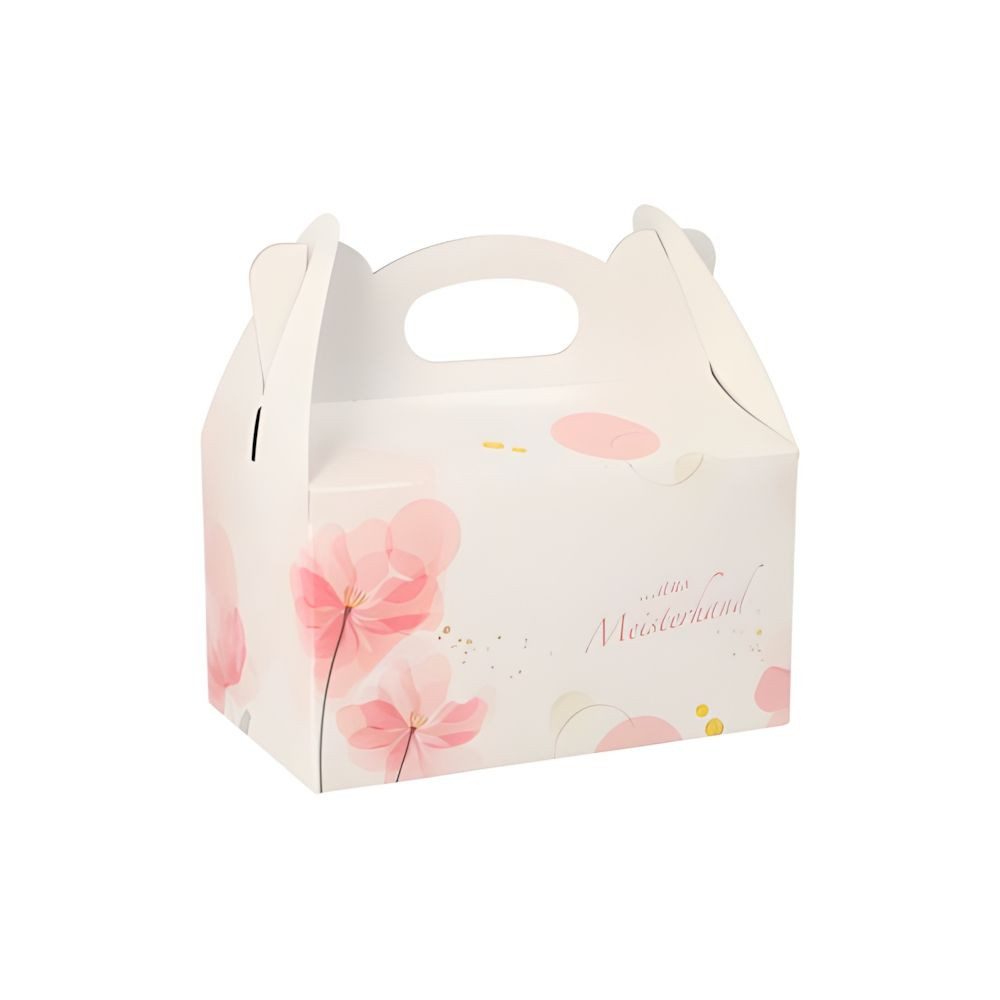 PAPSTAR Einweggeschirr-Set 20 x Gebäck-Kartons Pappe eckig 16 x 10 x 9 cm rosé mit Tragegriff, Pappe
