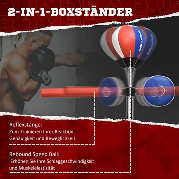SPORTNOW Standboxsack Standboxtrainer mit Punchingball, Reflexstange, HDPE, Kunstleder (Boxsack, 1-tlg., Boxständer mit Punchingball), 80.5L x 48B x 163-205H cm