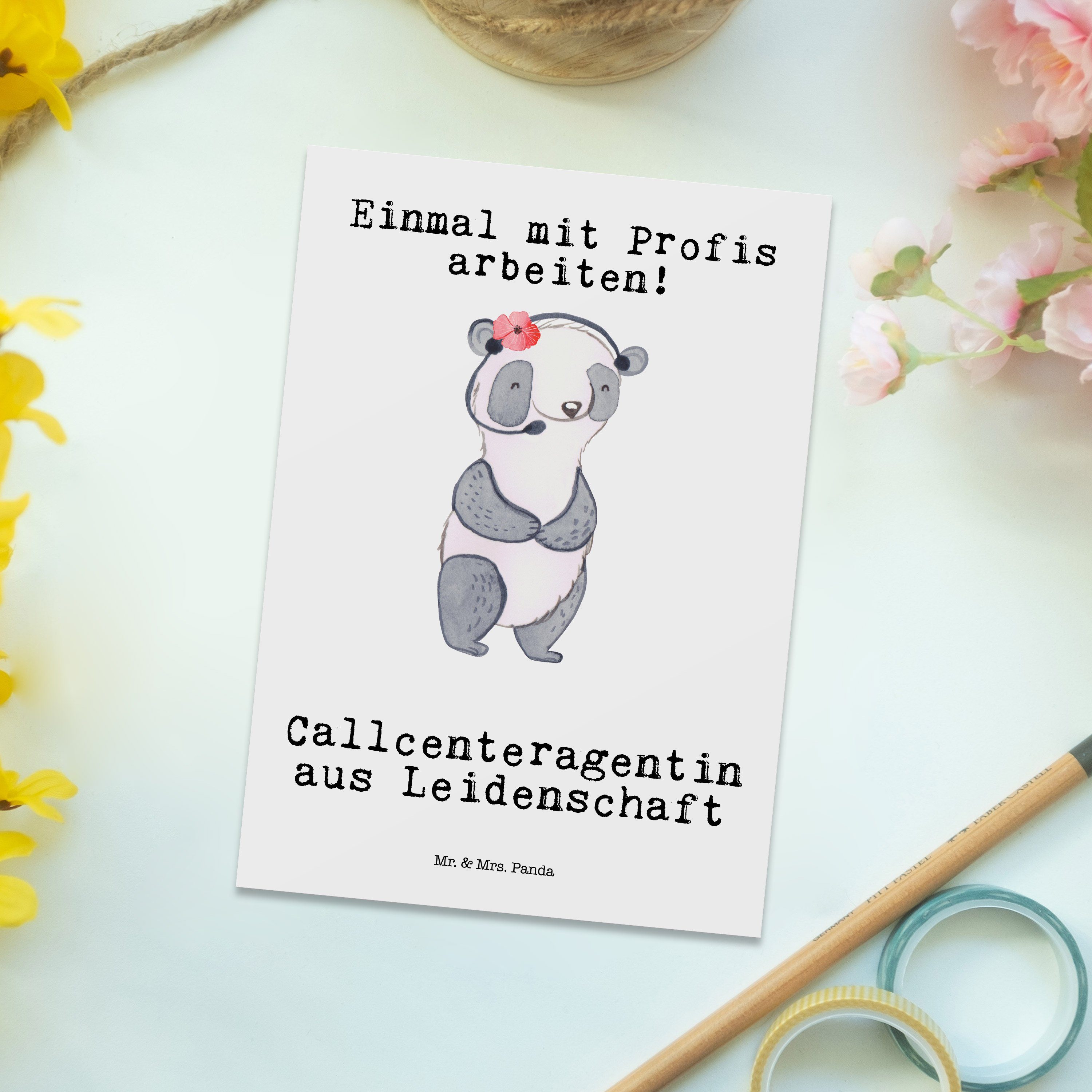 & Postkarte - Geschenk, Callcenteragentin Weiß Ansichtskarte - Leidenschaft Panda Mr. aus Mrs.