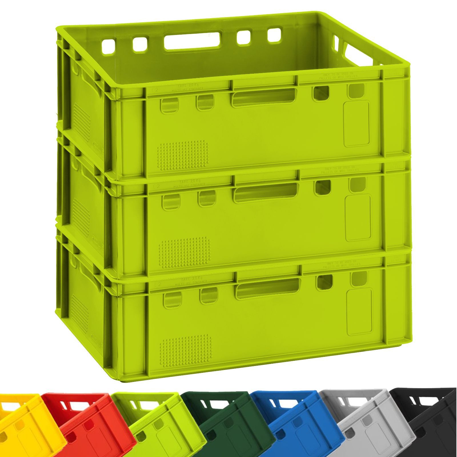 BURI Transportbehälter 3x Fleischkiste Eurofleischerkiste E2 Hellgrün 60x40x20cm Stapelkiste