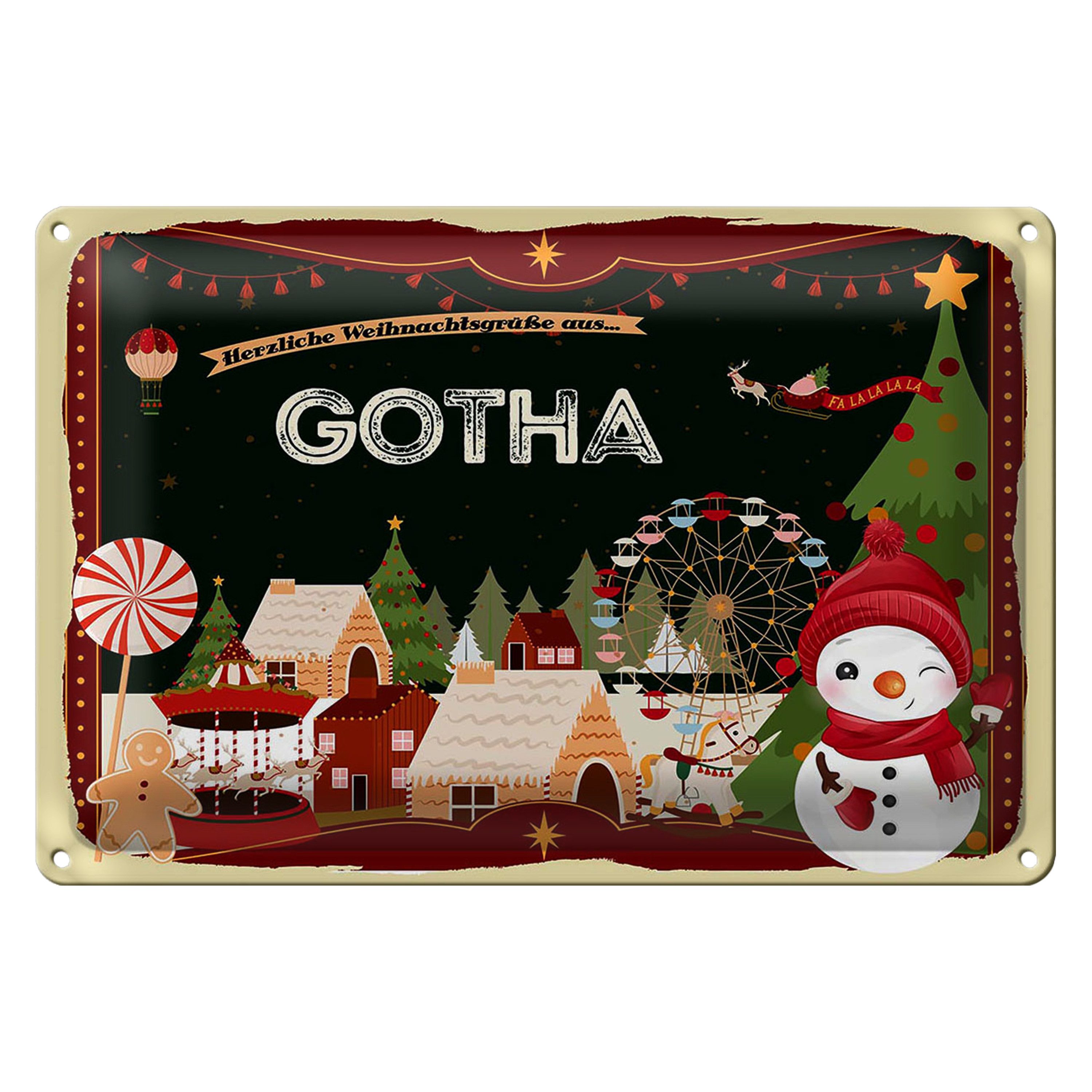 Roomando Metallschild Blechschild Weihnachten Grüße aus GOTHA 30x20cm